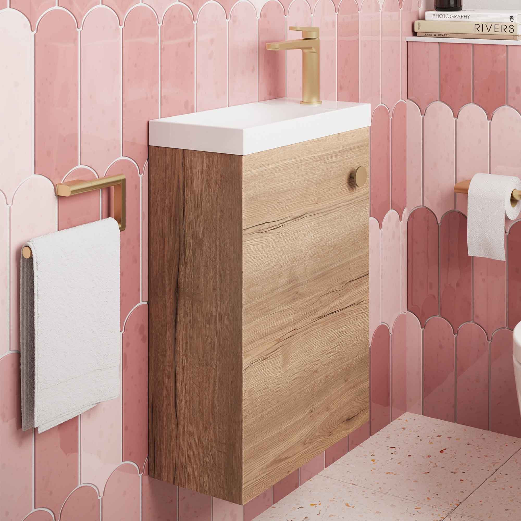 crosswater alo 400 wall mounted cloakroom vanity unit with basin windsor oak