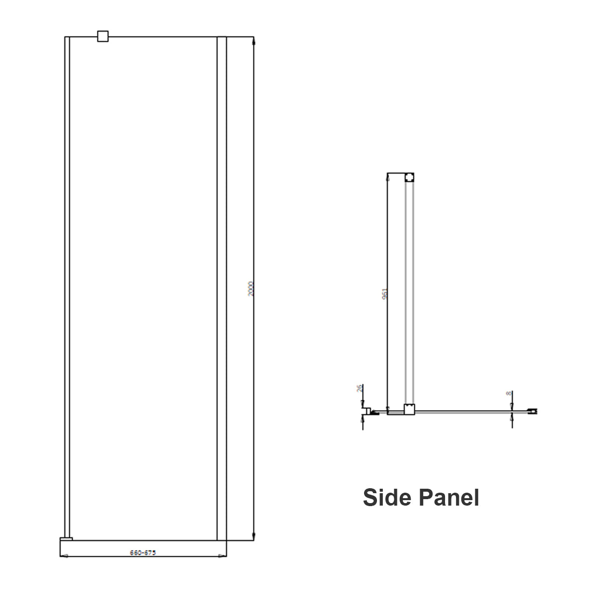 Crosswater Asura side panel size dimensions diagram