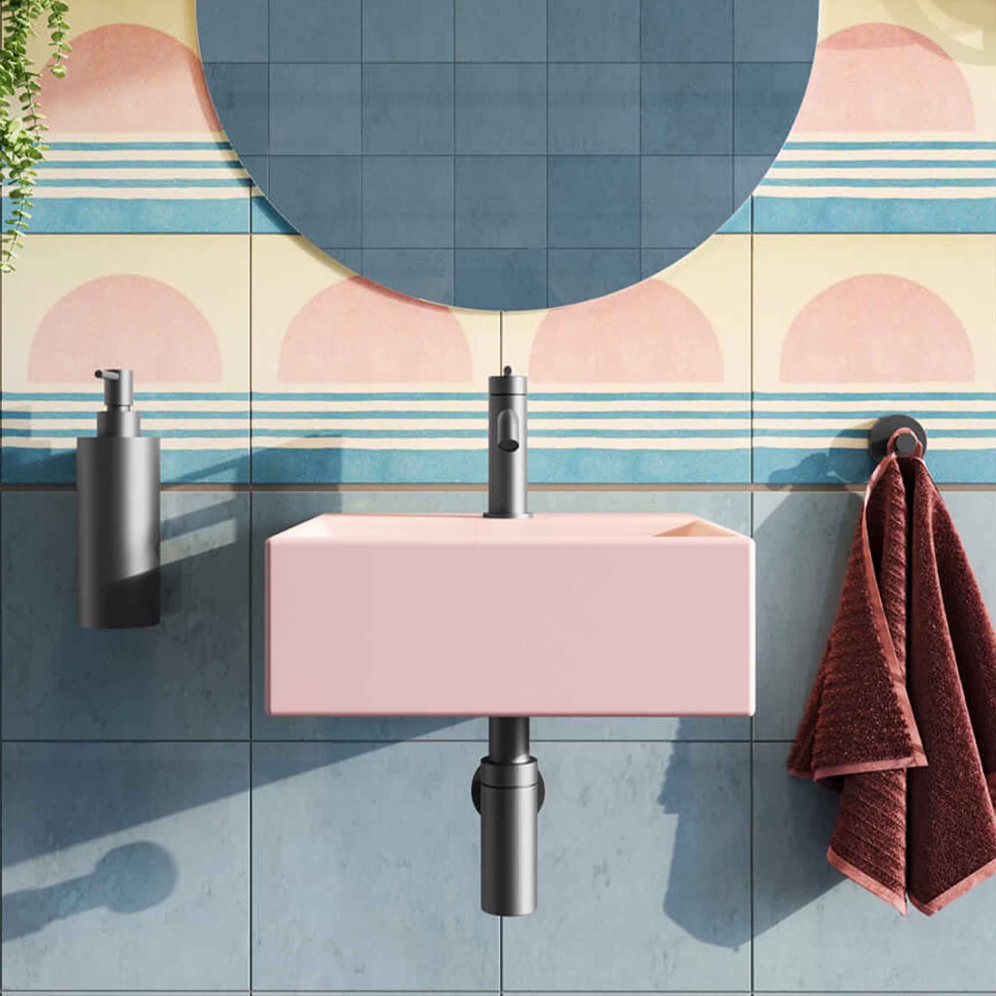 crosswater beck cloakroom basin with waste 300x300mm matt pink