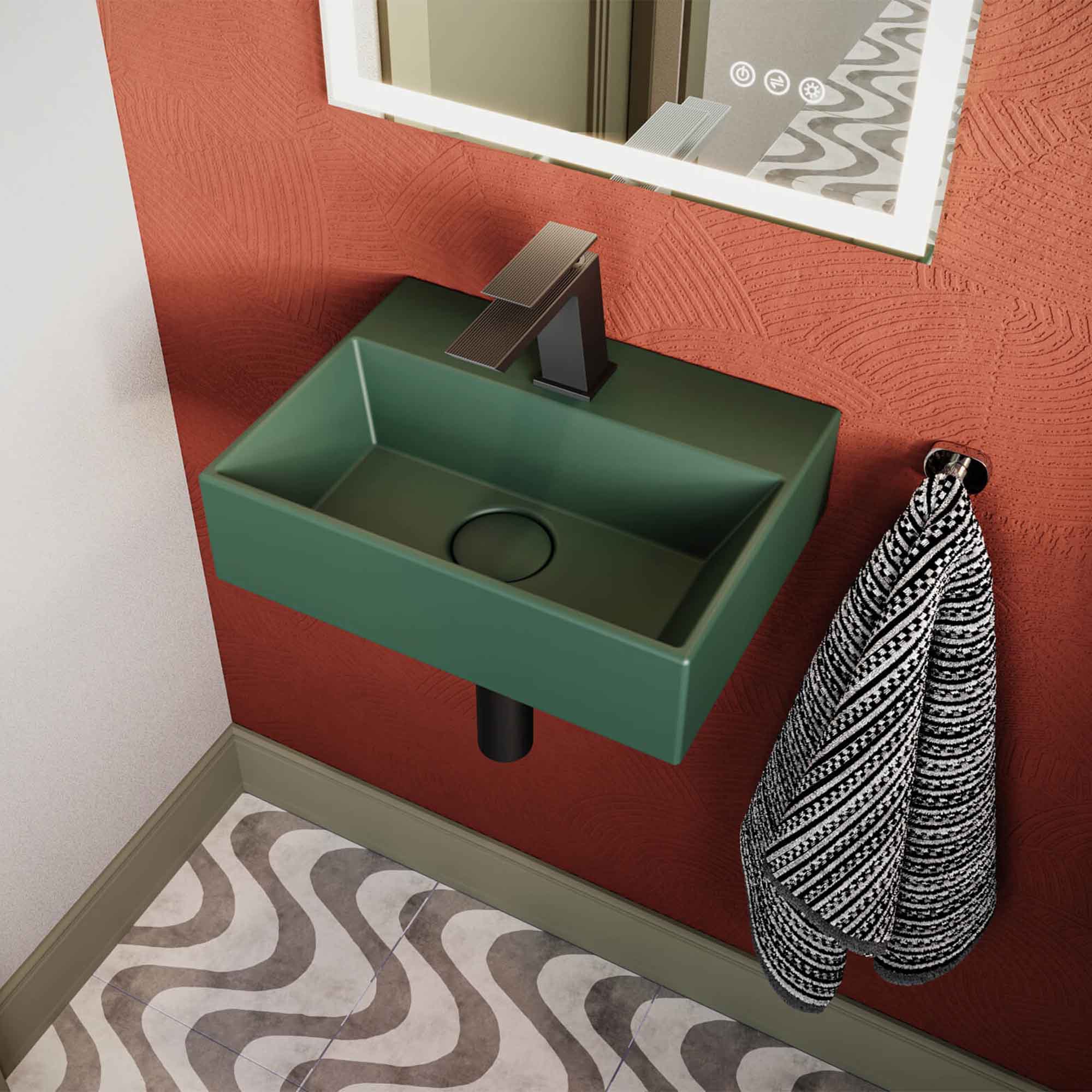 crosswater beck cloakroom basin with waste 400x300mm matt green