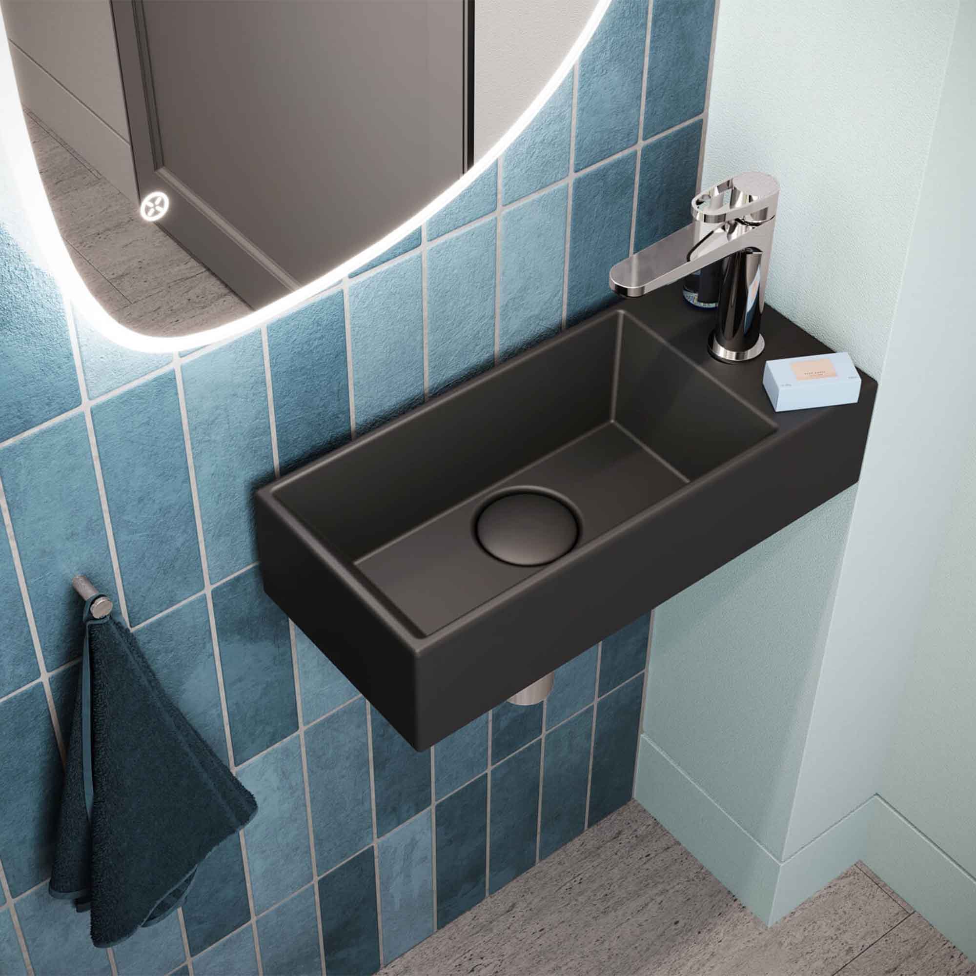 crosswater beck cloakroom basin with waste 450x200mm matt black