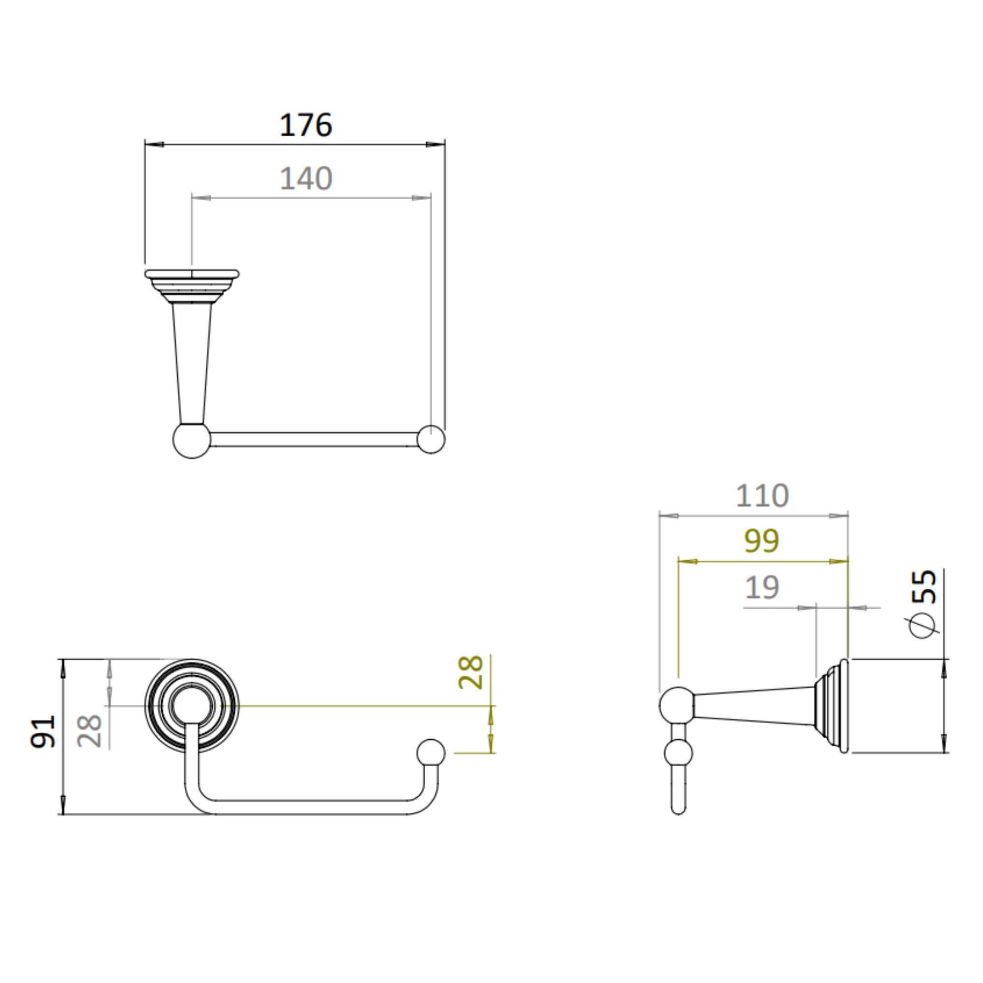 Crosswater Belgravia Toilet Roll Holder Technical Drawing