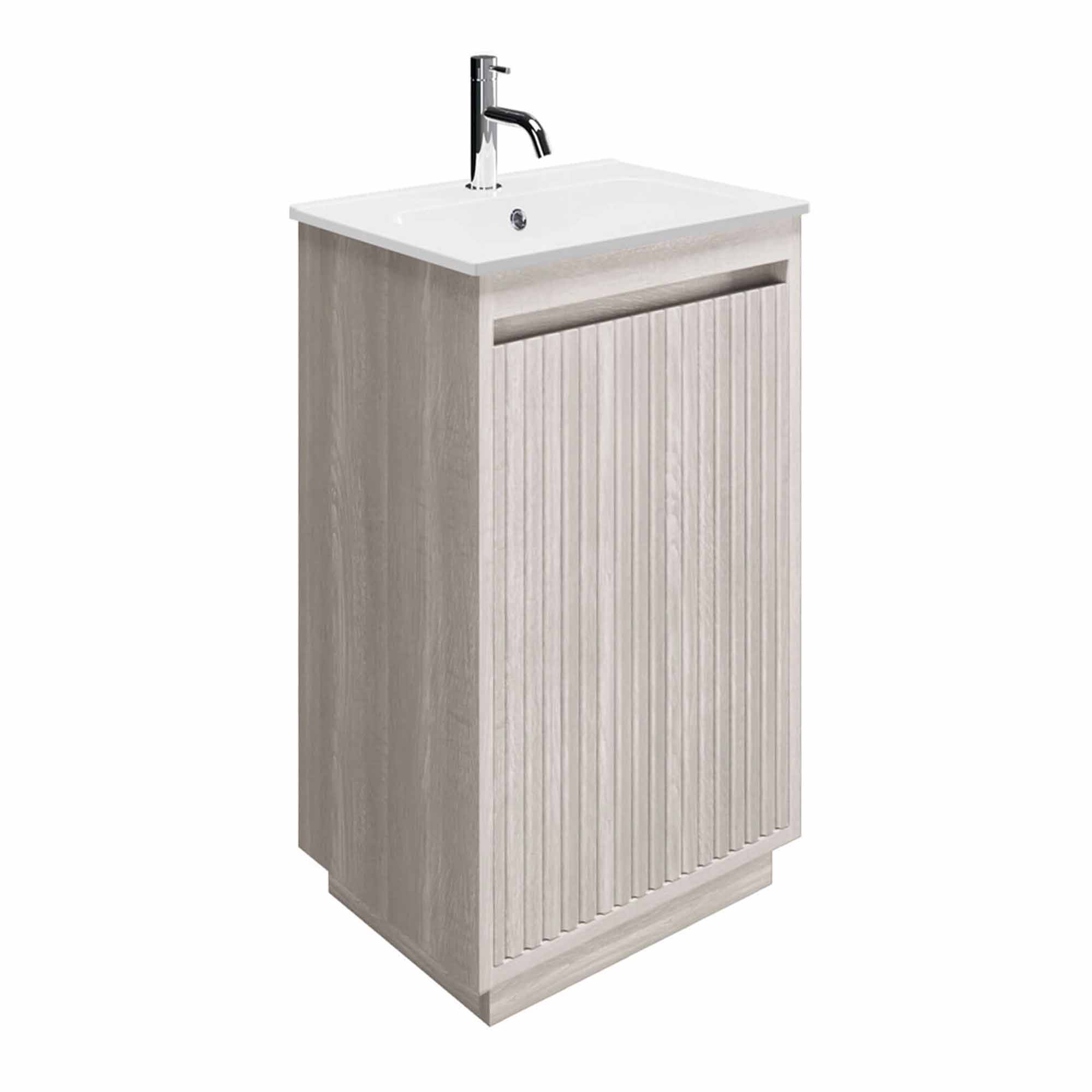 crosswater flute 470mm single drawer floorstanding vanity unit with ceramic basin navarra oak