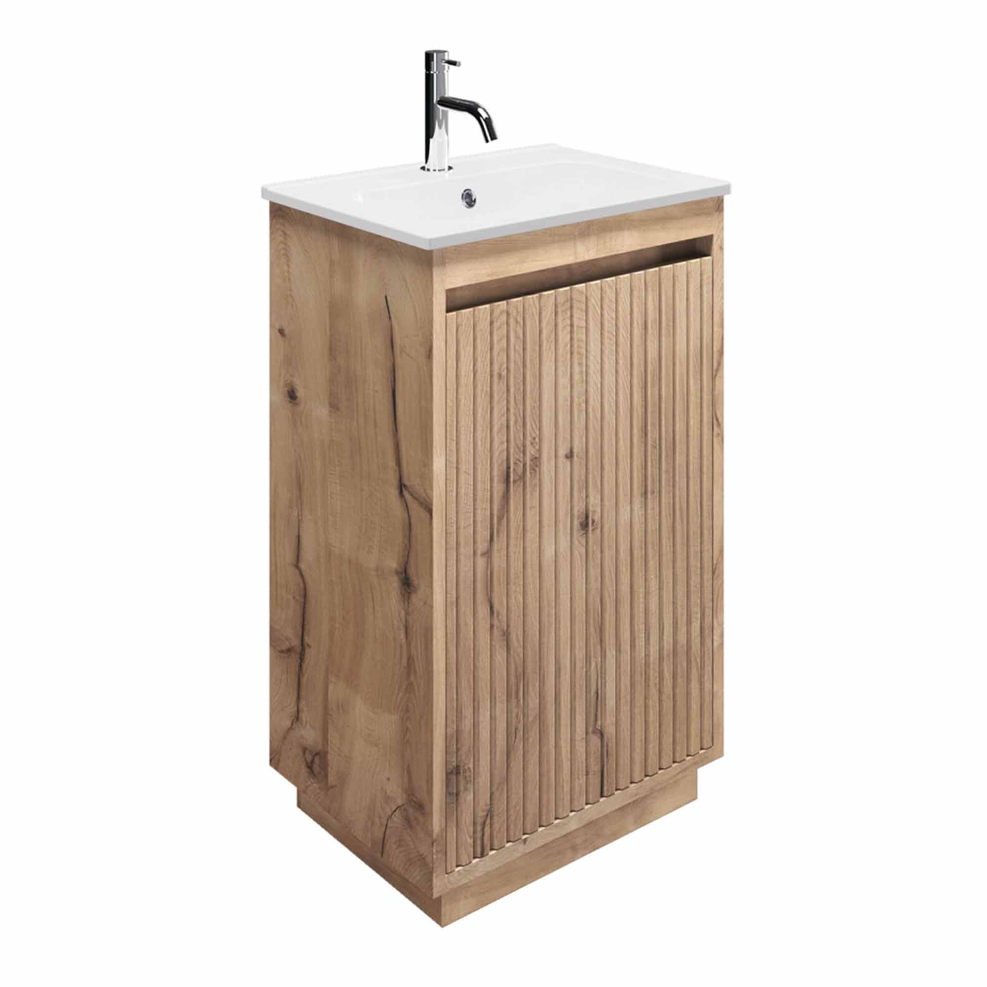 crosswater flute 470mm single drawer floorstanding vanity unit with ceramic basin windsor oak