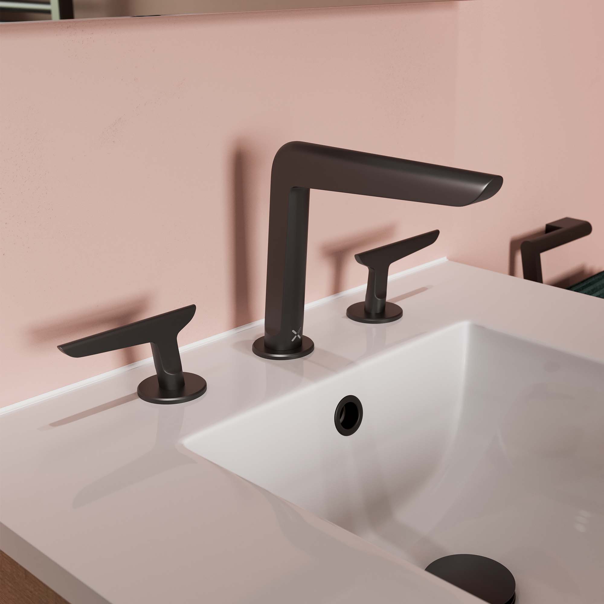 crosswater foile 3 hole deck mounted basin mixer tap matt black