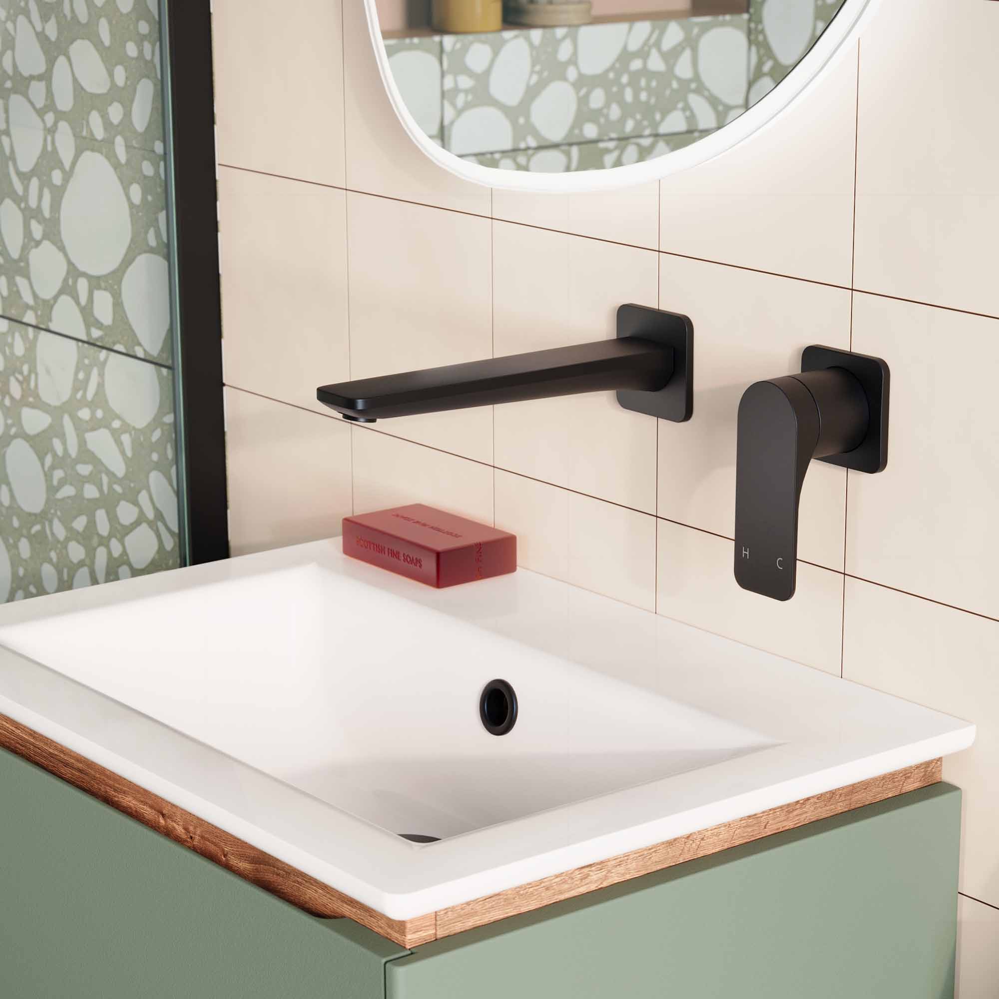 crosswater fuse 2 hole wall mounted basin mixer tap matt black