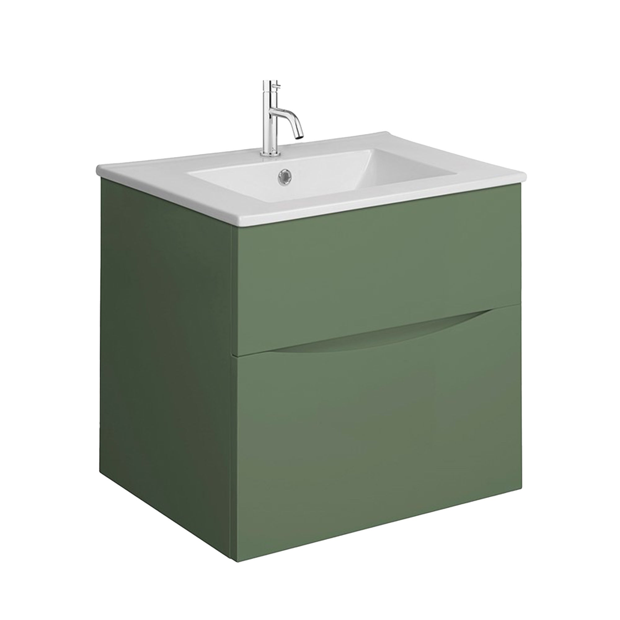 crosswater glide II 500 wall hung vanity unit with ceramic basin sage green
