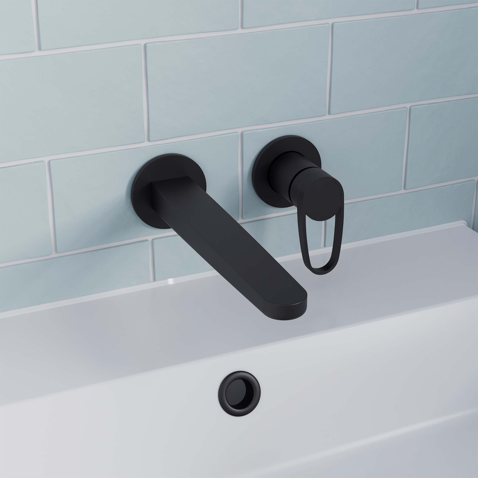 crosswater lazo 2 hole wall mounted basin mixer tap matt black