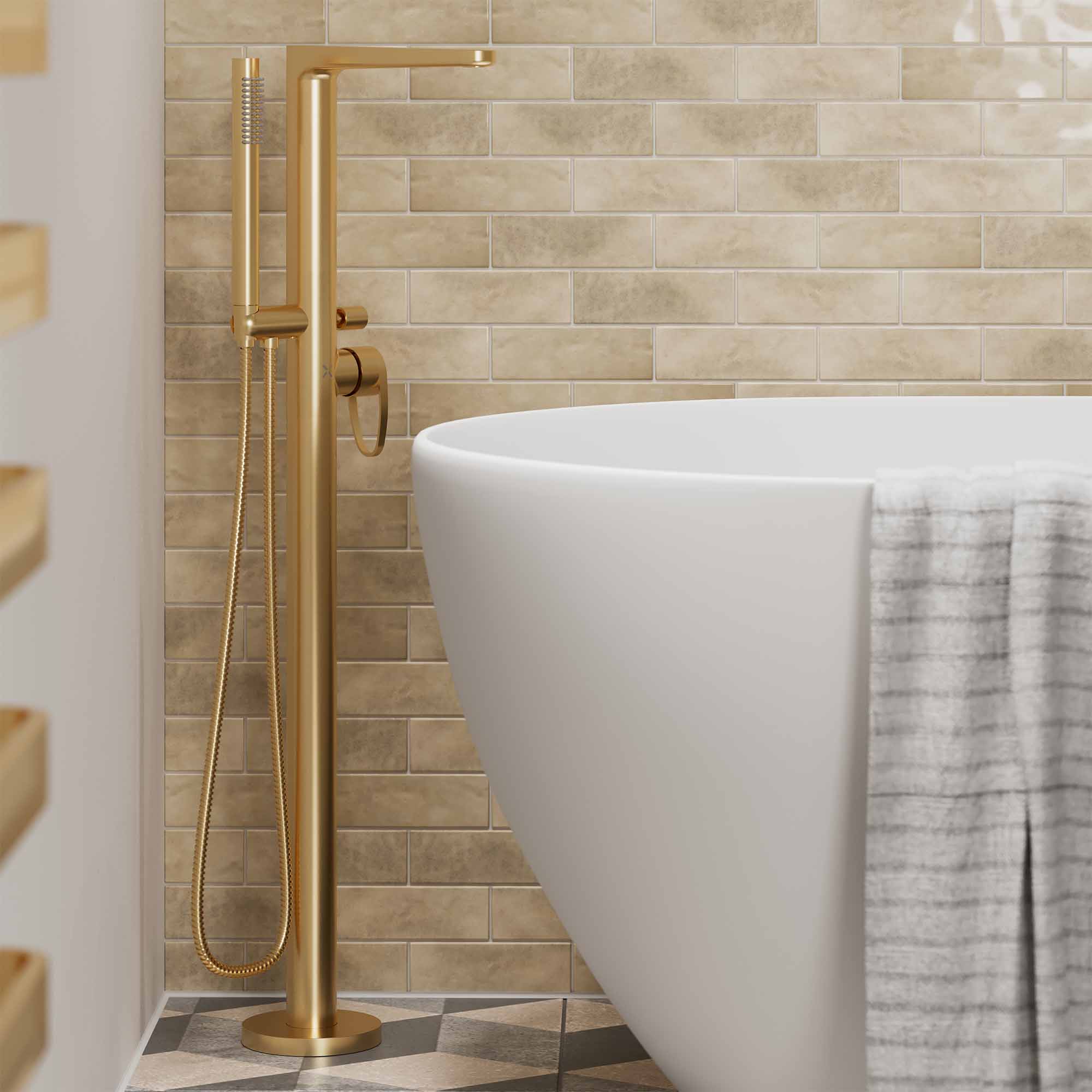 crosswater lazo freestanding bath shower mixer brushed brass