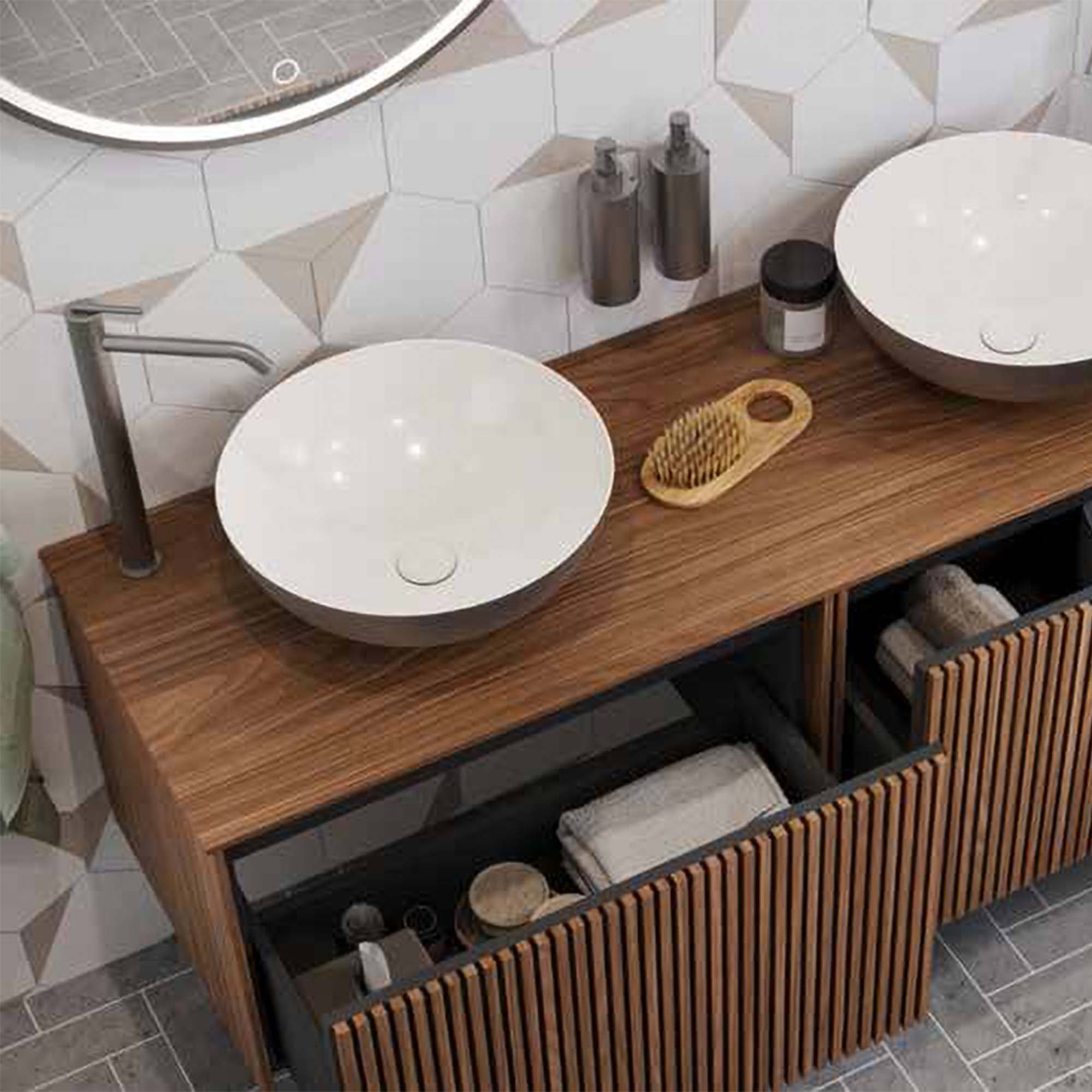 crosswater limit 1000 wall mounted 2 drawer double vanity unit worktop royal walnut
