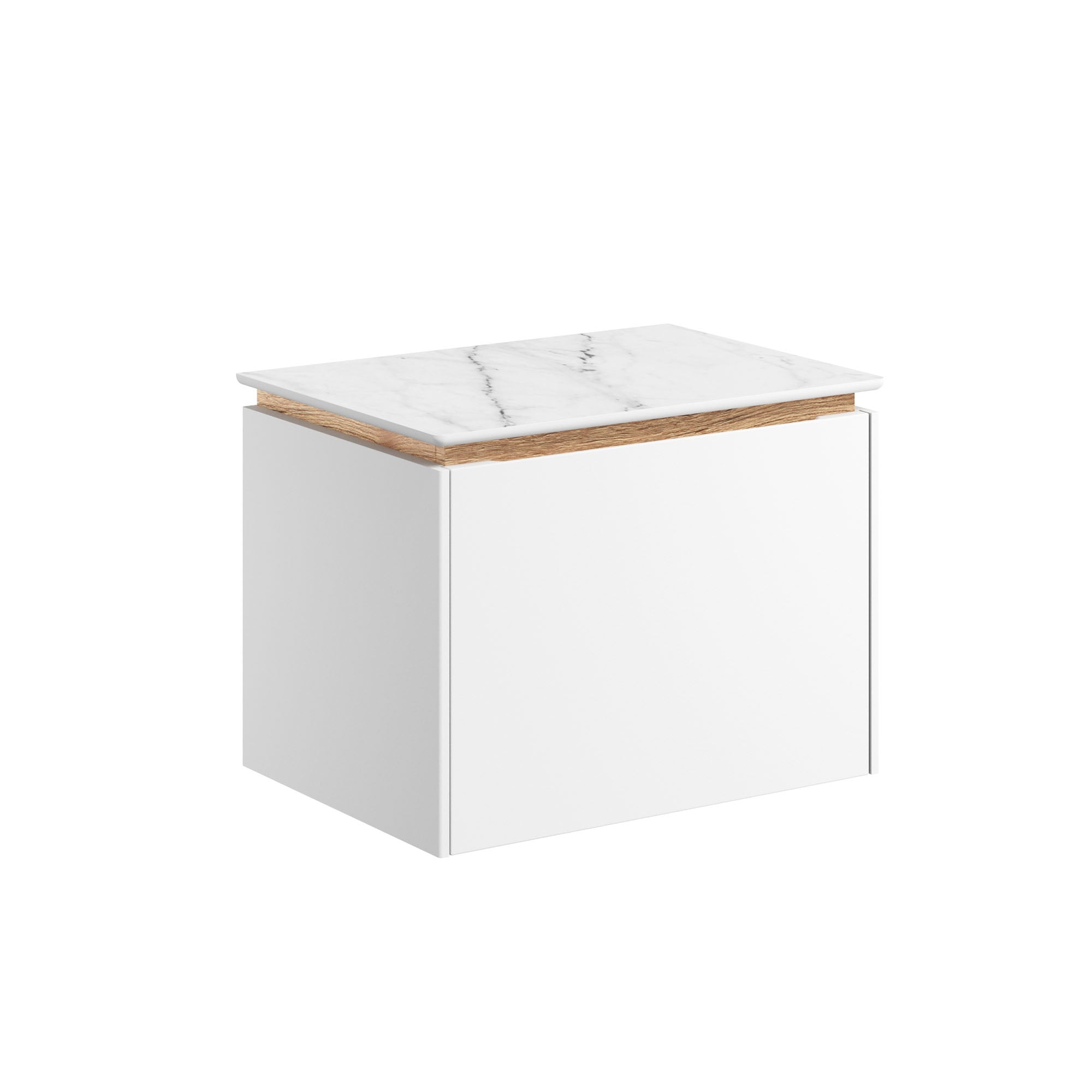 crosswater mada 500 wall mounted vanity unit with carrara marble effect worktop matt white