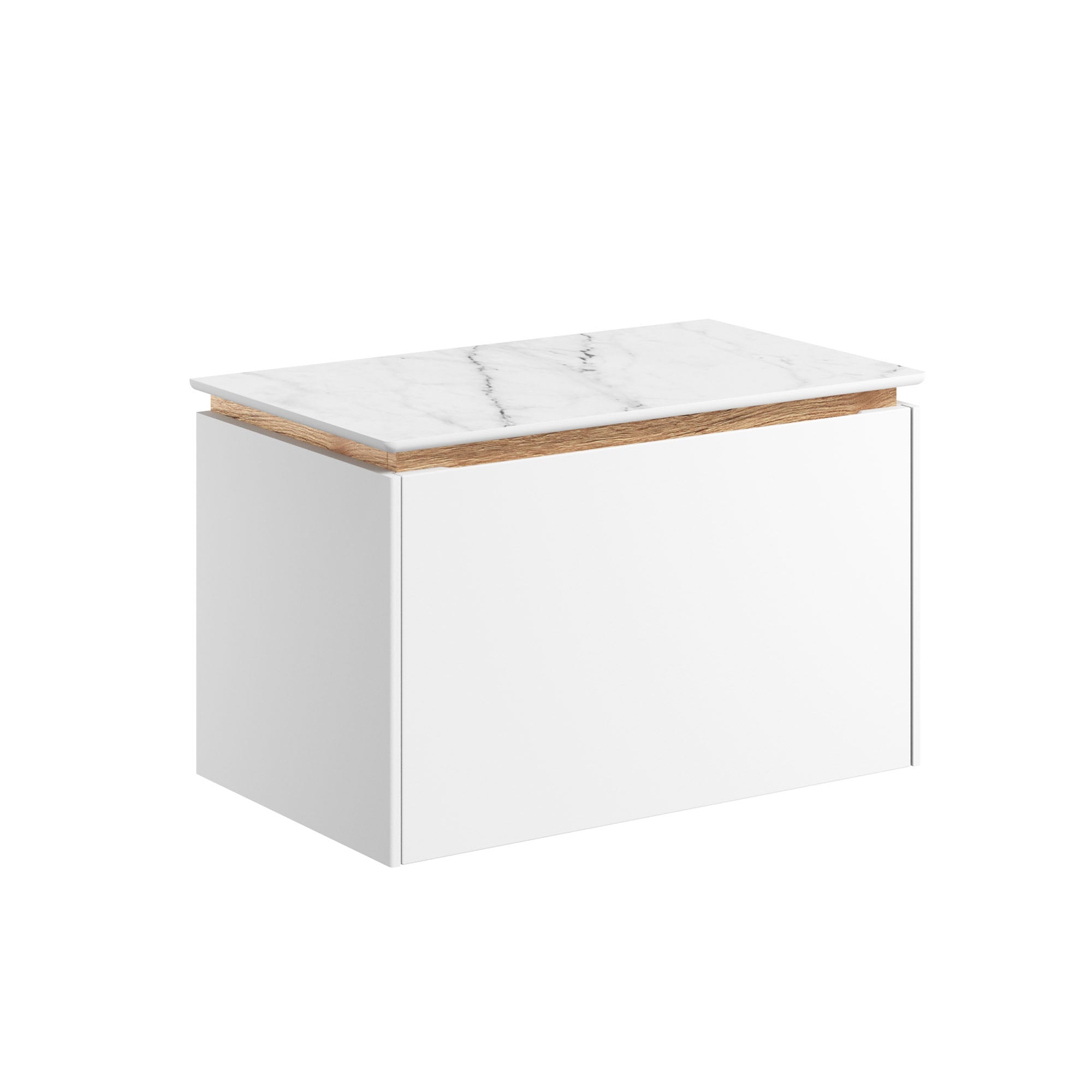 crosswater mada 600 wall mounted vanity unit with carrara marble effect worktop matt white