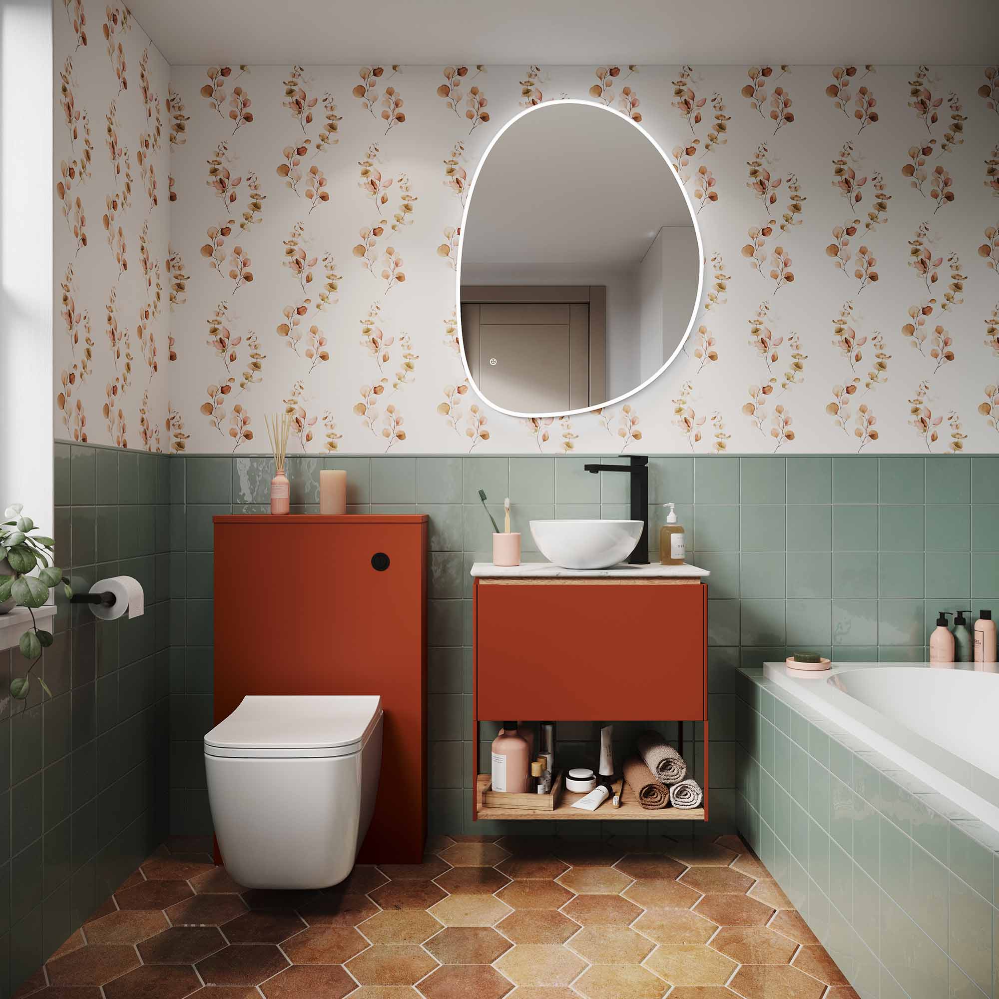 crosswater mada 600 wall mounted vanity unit with carrara marble effect worktop, shelf and frame soft clay