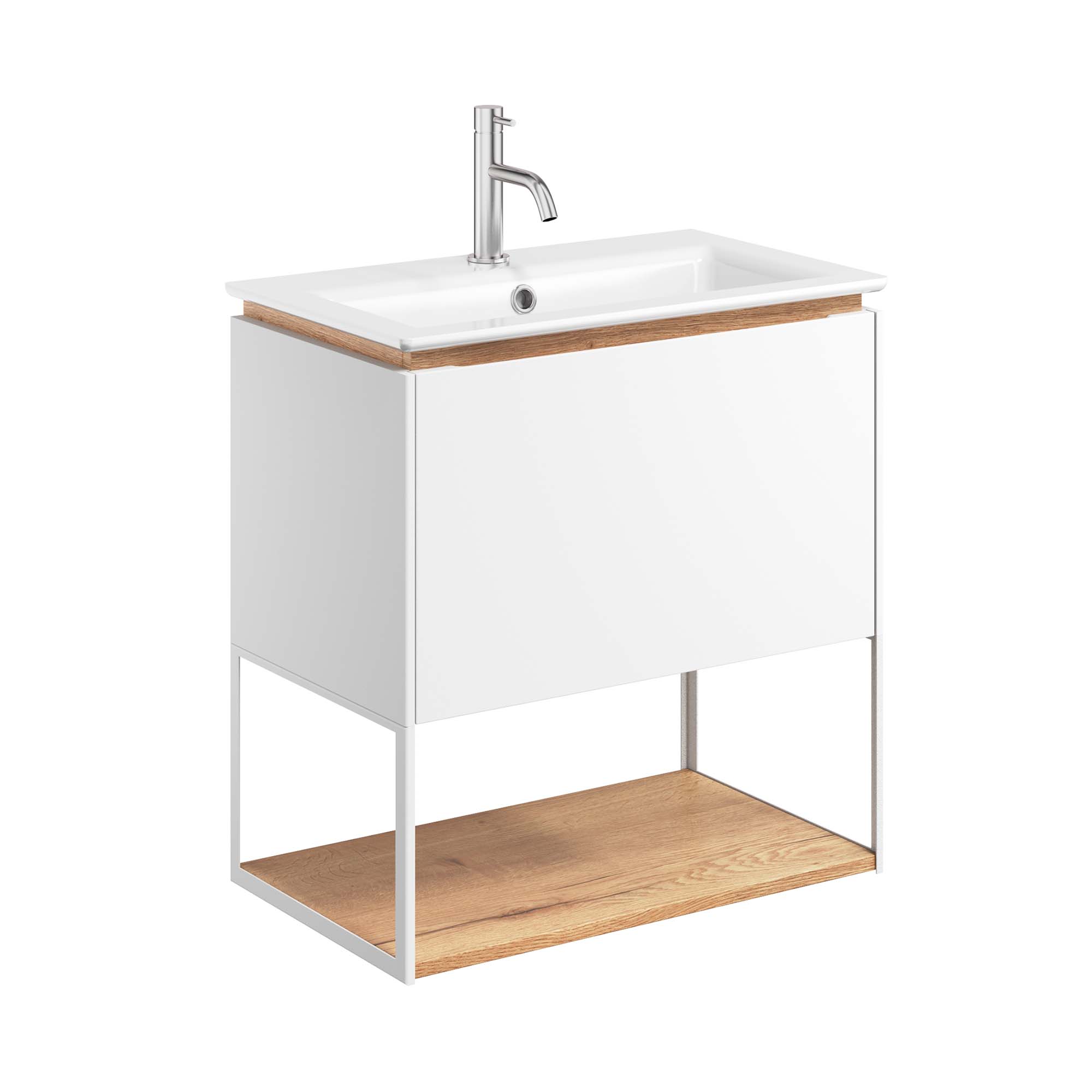 crosswater mada 600 wall mounted vanity unit with mineral marble basin shelf and frame matt white