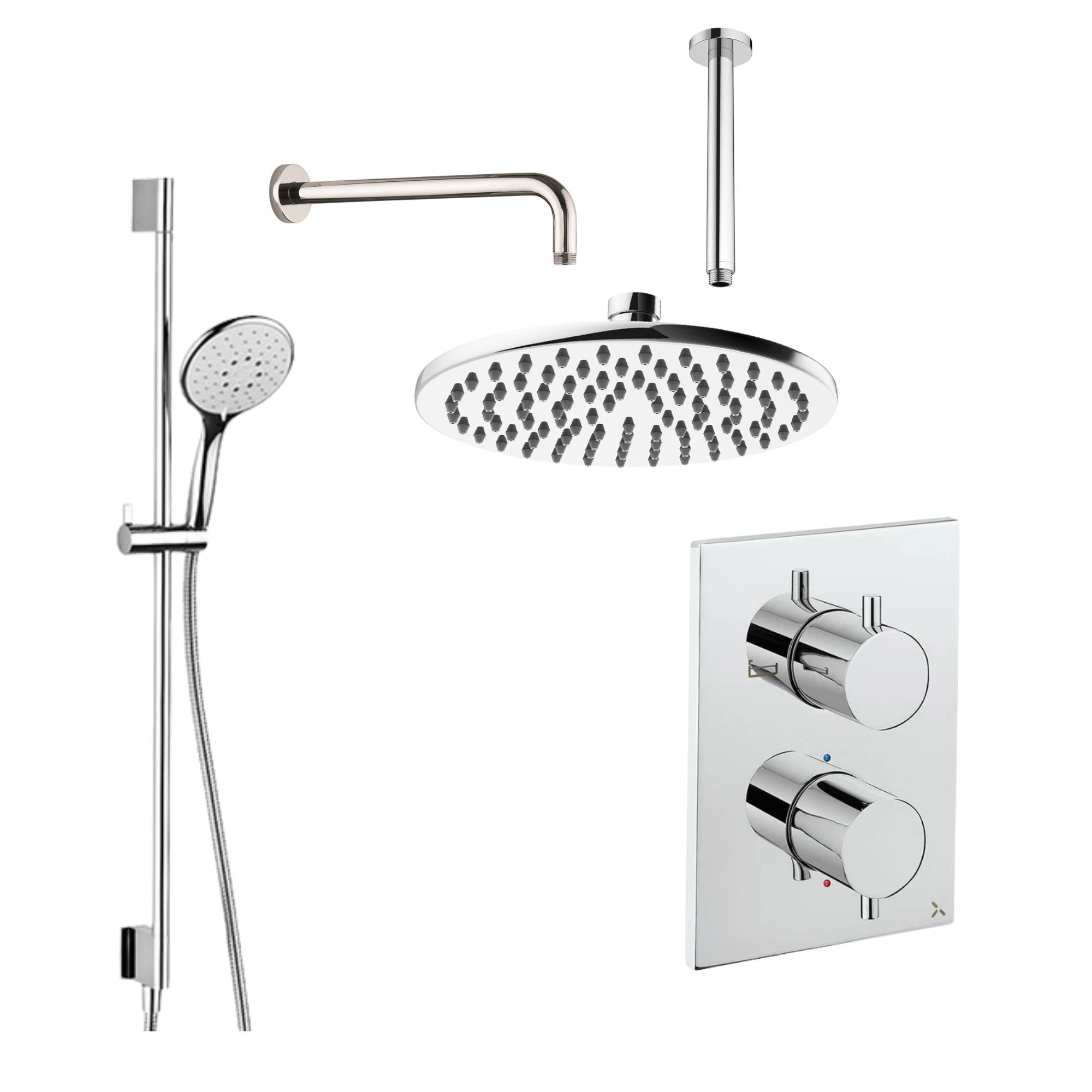 Crosswater MPRO 2 Outlet Thermostatic Shower Valve With Slide Rail Handset and Fixed Overhead