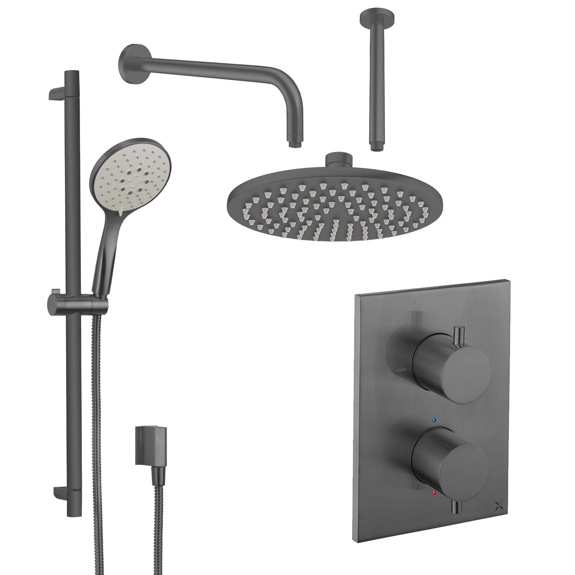 crosswater mpro 2 outlet thermostatic shower valve with slide rail handset and fixed overhead slate