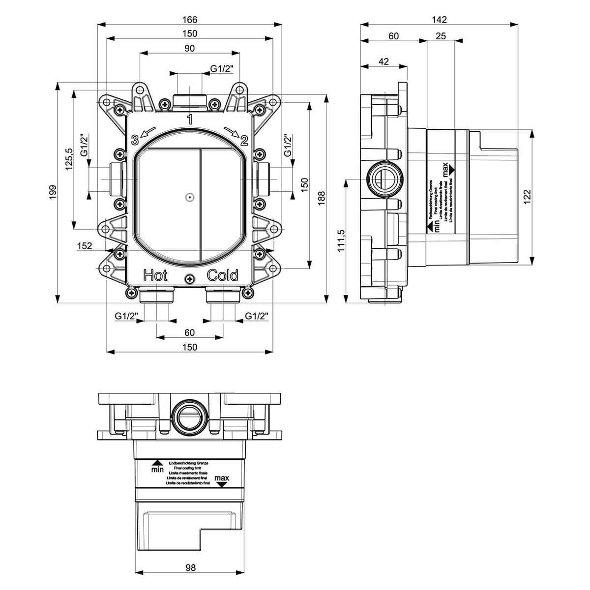 crosswater crossbox dimensions
