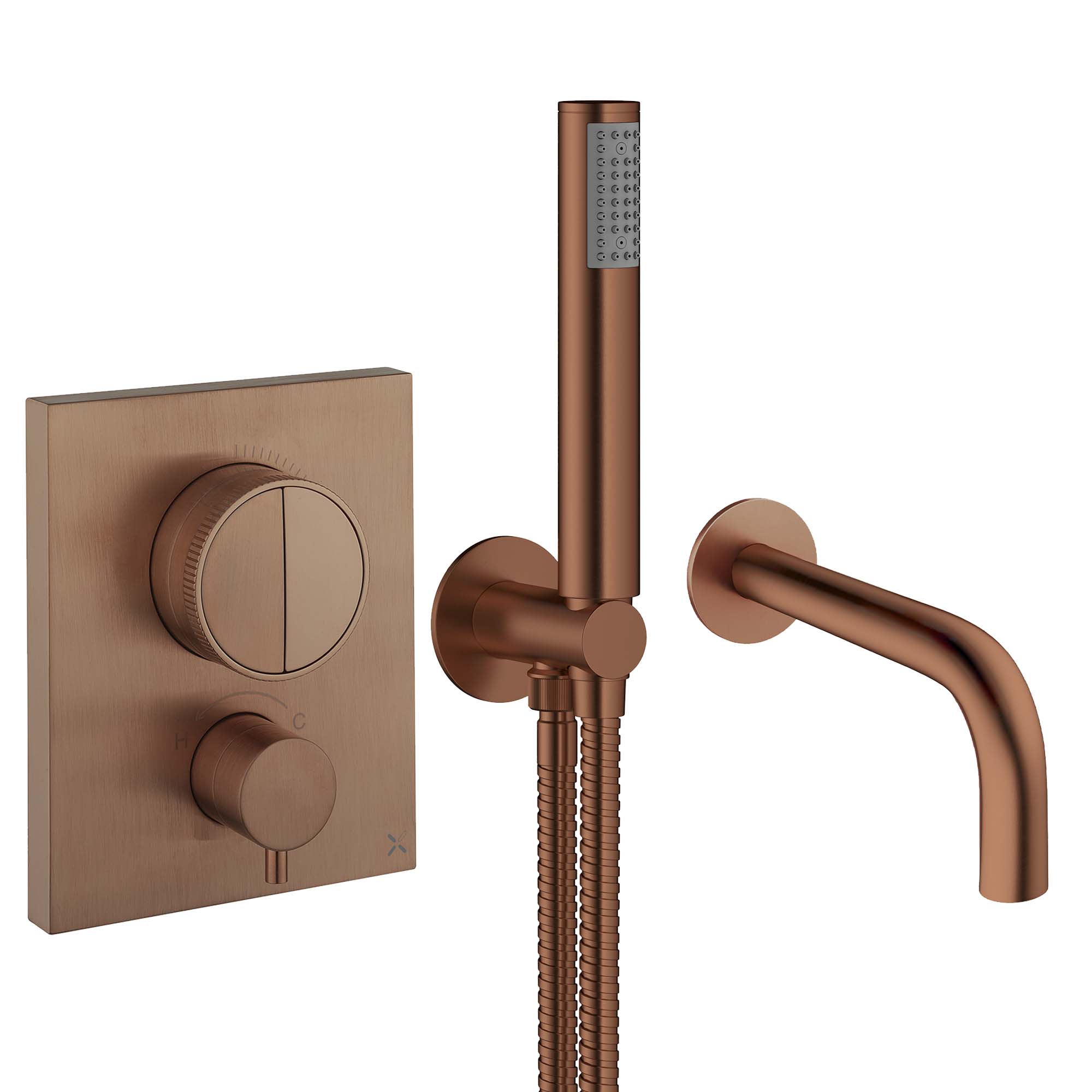 crosswater mpro push thermostatic valve pencil shower bath spout brushed bronze