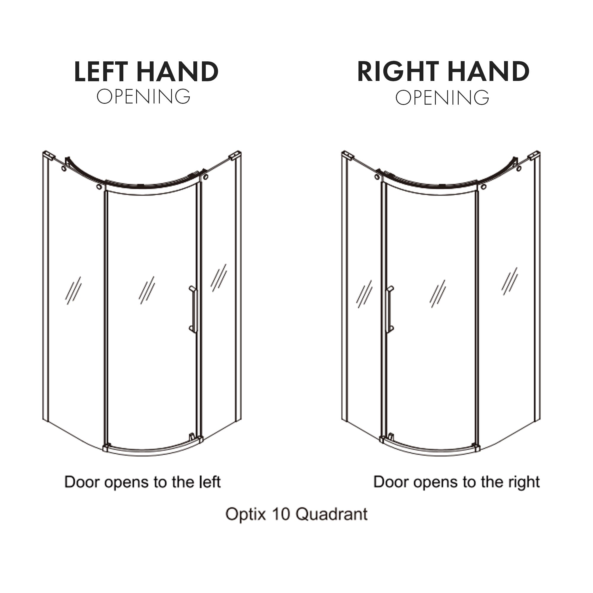 Crosswater OPTIX 10 Offset Quadrant Shower Door Opening Diagram
