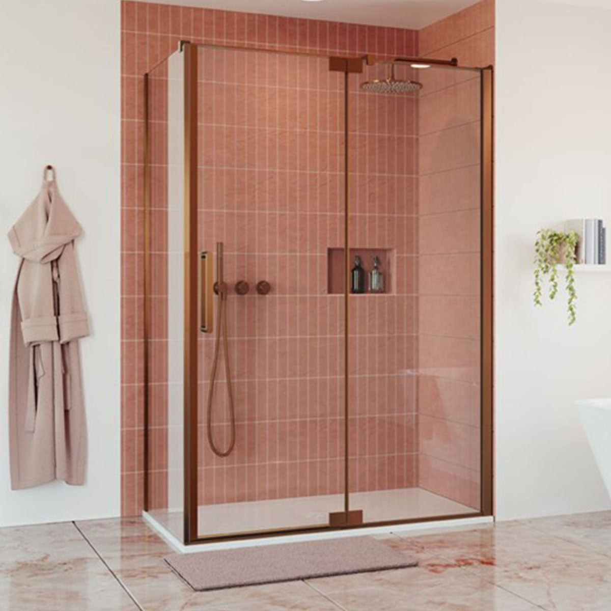 crosswater optix 10 pivot door with inline panel and optional side panel brushed bronze
