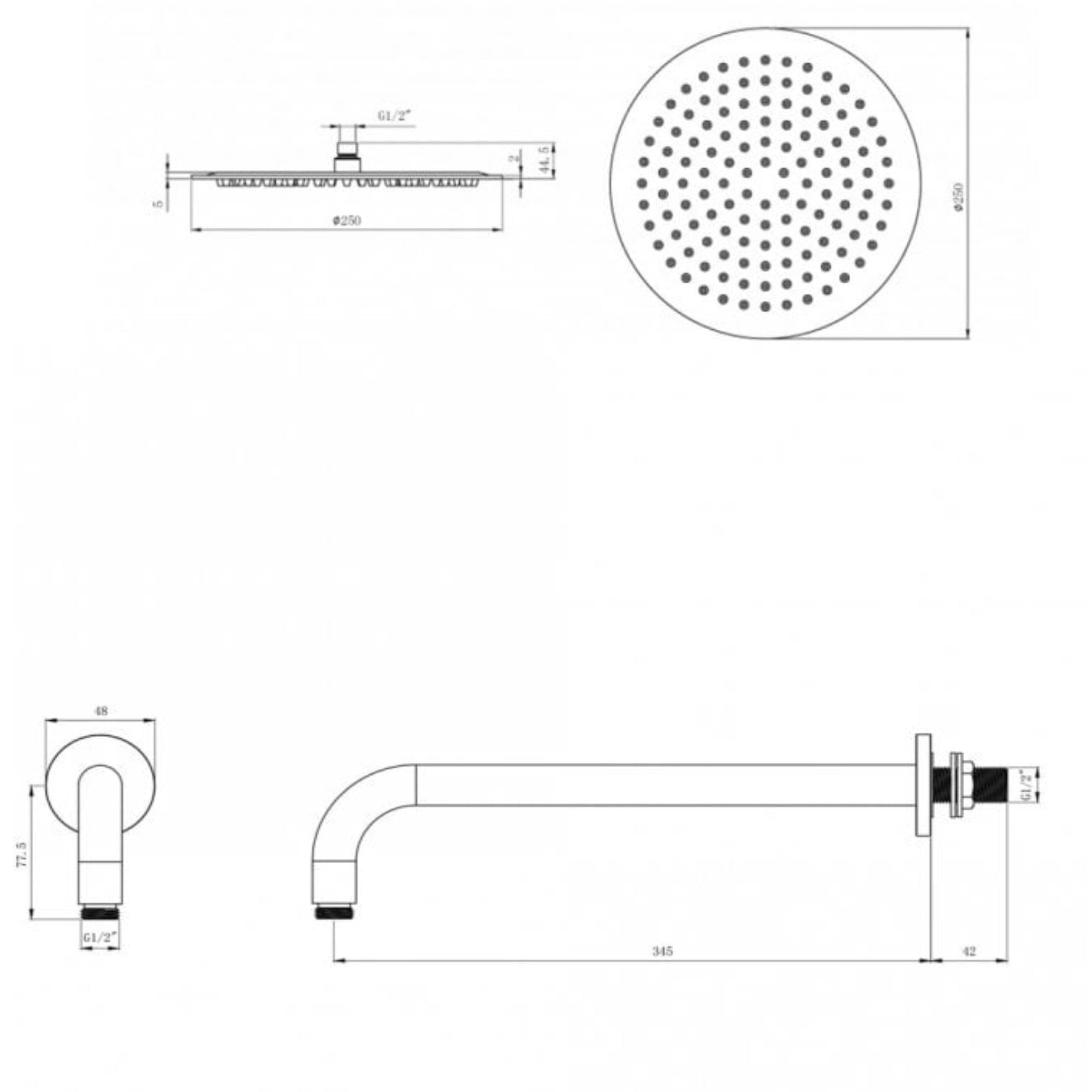 Round Concealed Thermostatic 2 Handle 2 Way Shower Kit