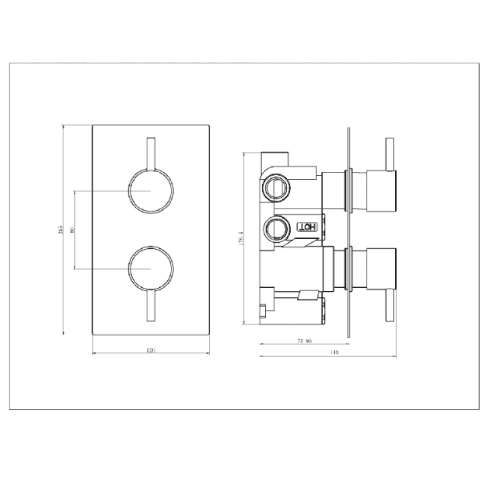 Round Concealed Thermostatic 2 Handle 2 Way Shower Kit