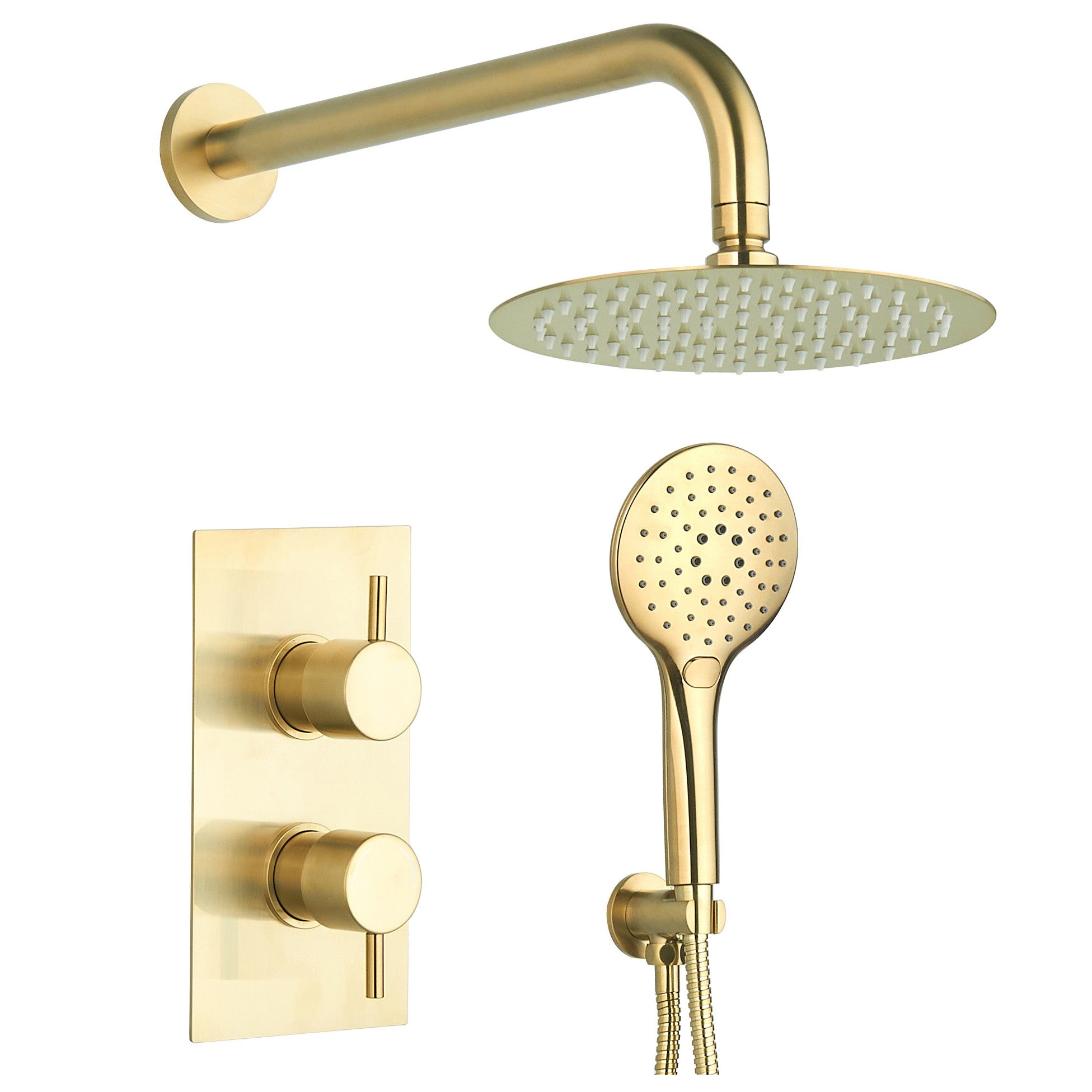 Round Concealed Thermostatic 2 Handle 2 Way Shower Kit - brushed brass