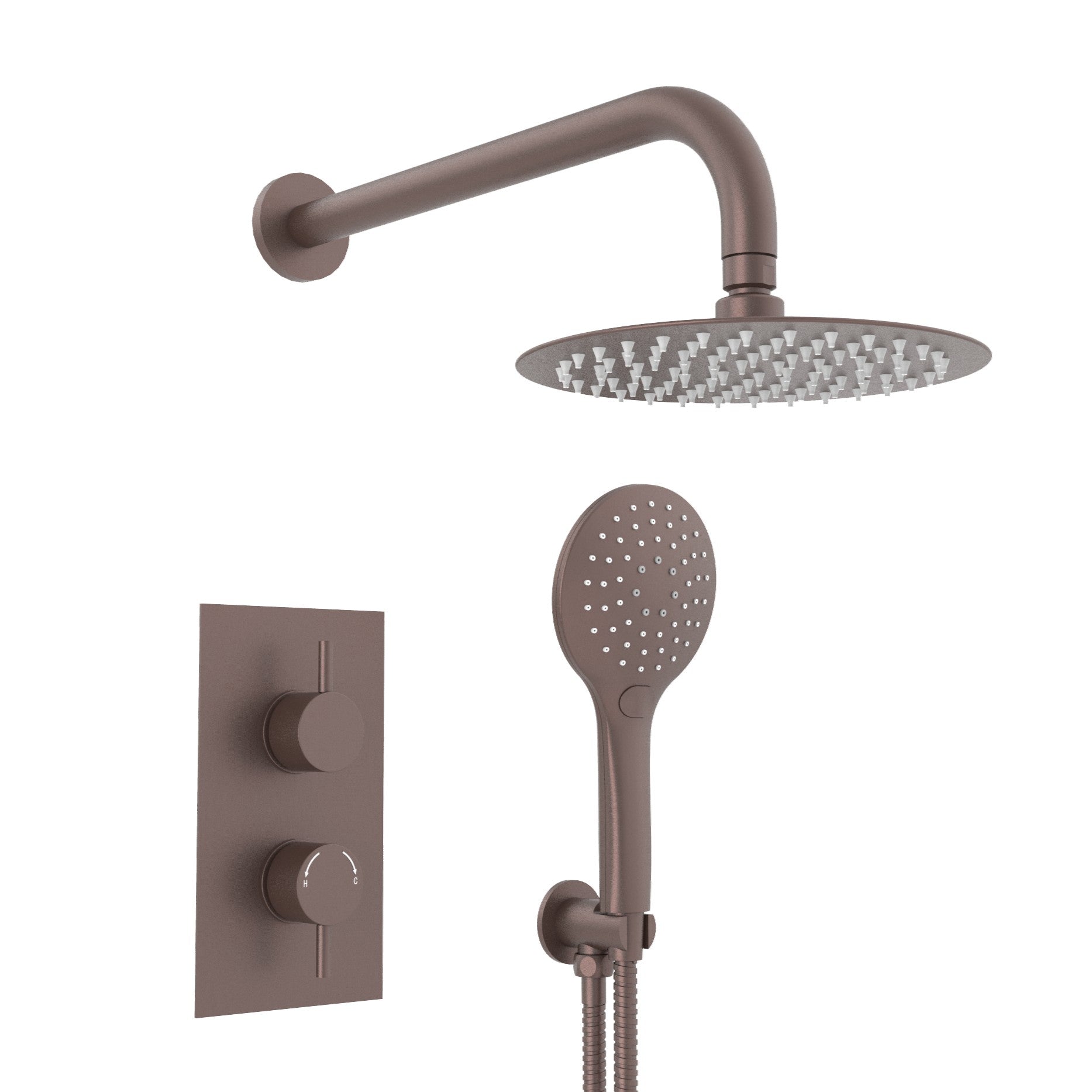 Round Concealed Thermostatic 2 Handle 2 Way Shower Kit - brushed bronze