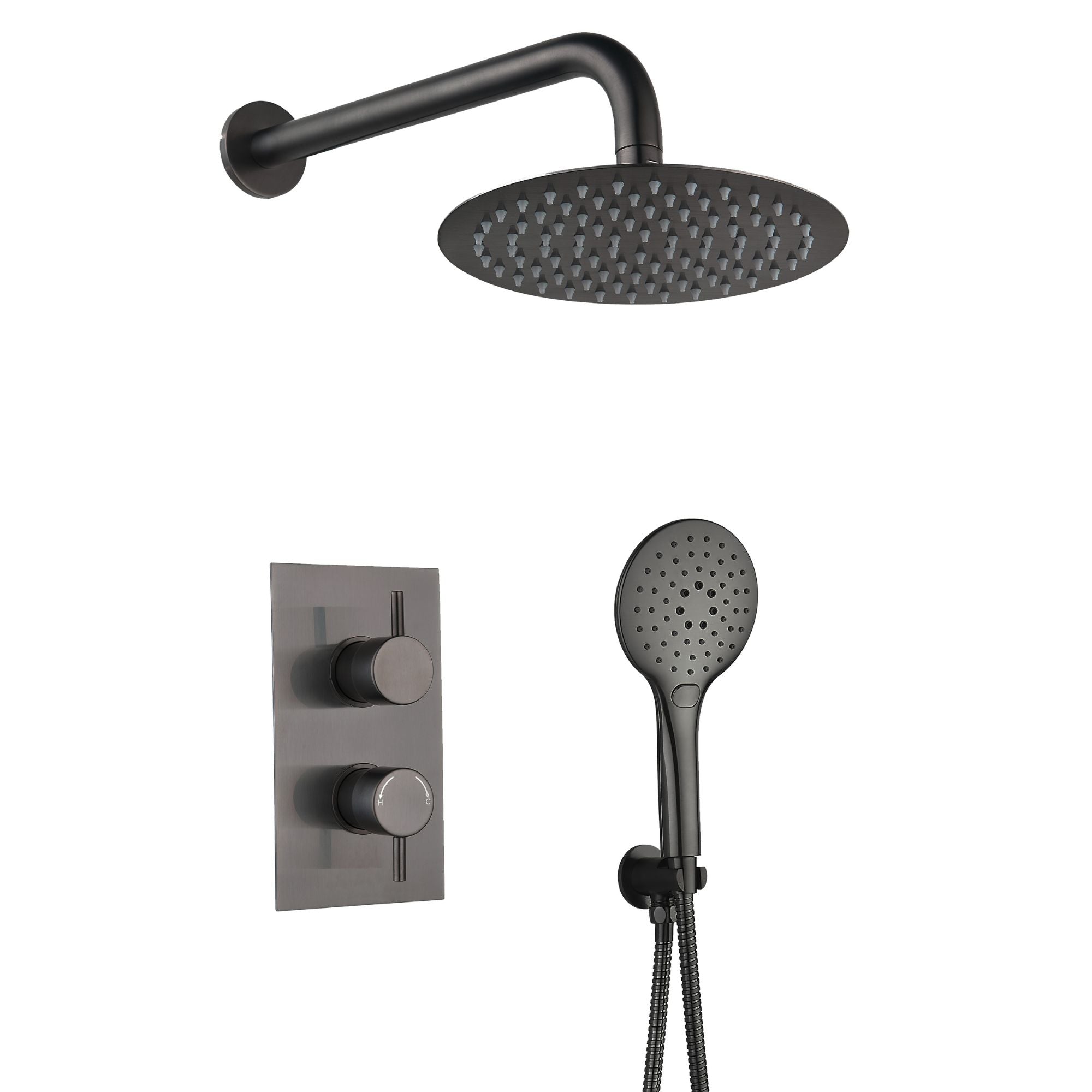 Round Concealed Thermostatic 2 Handle 2 Way Shower Kit Gunmetal