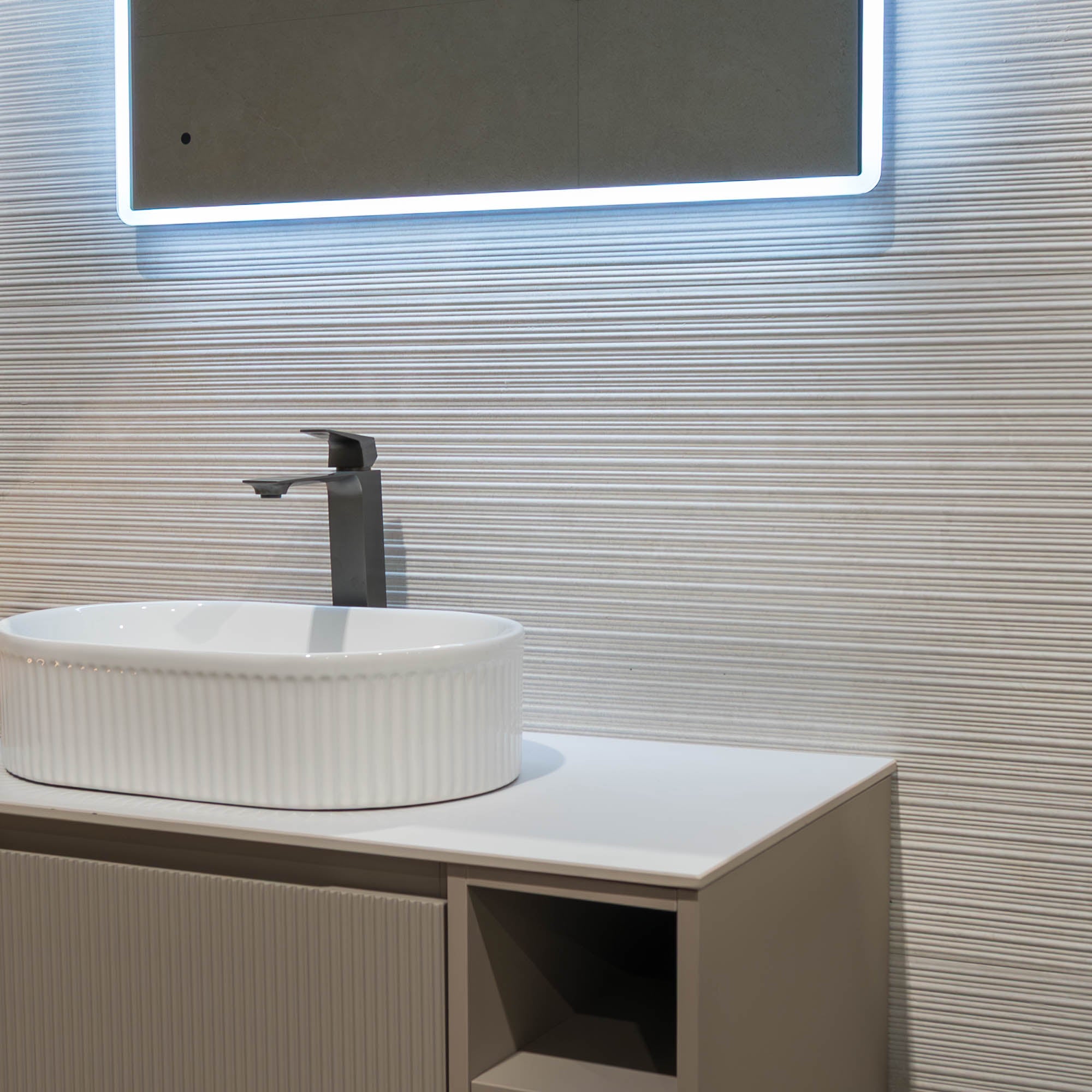 Deluxe Limestone White Line Decor Stone Effect Porcelain Tile 60x120cm Matt