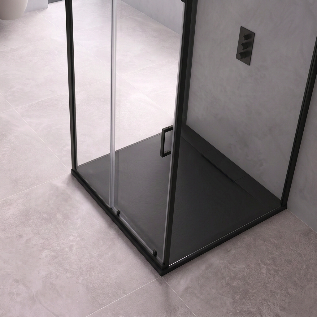 Serenity Square Non-Slip Slate Shower Tray - matt black