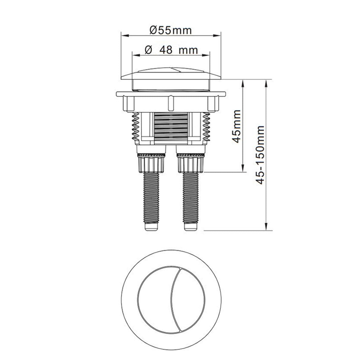 dual flush button brushed brass internal
