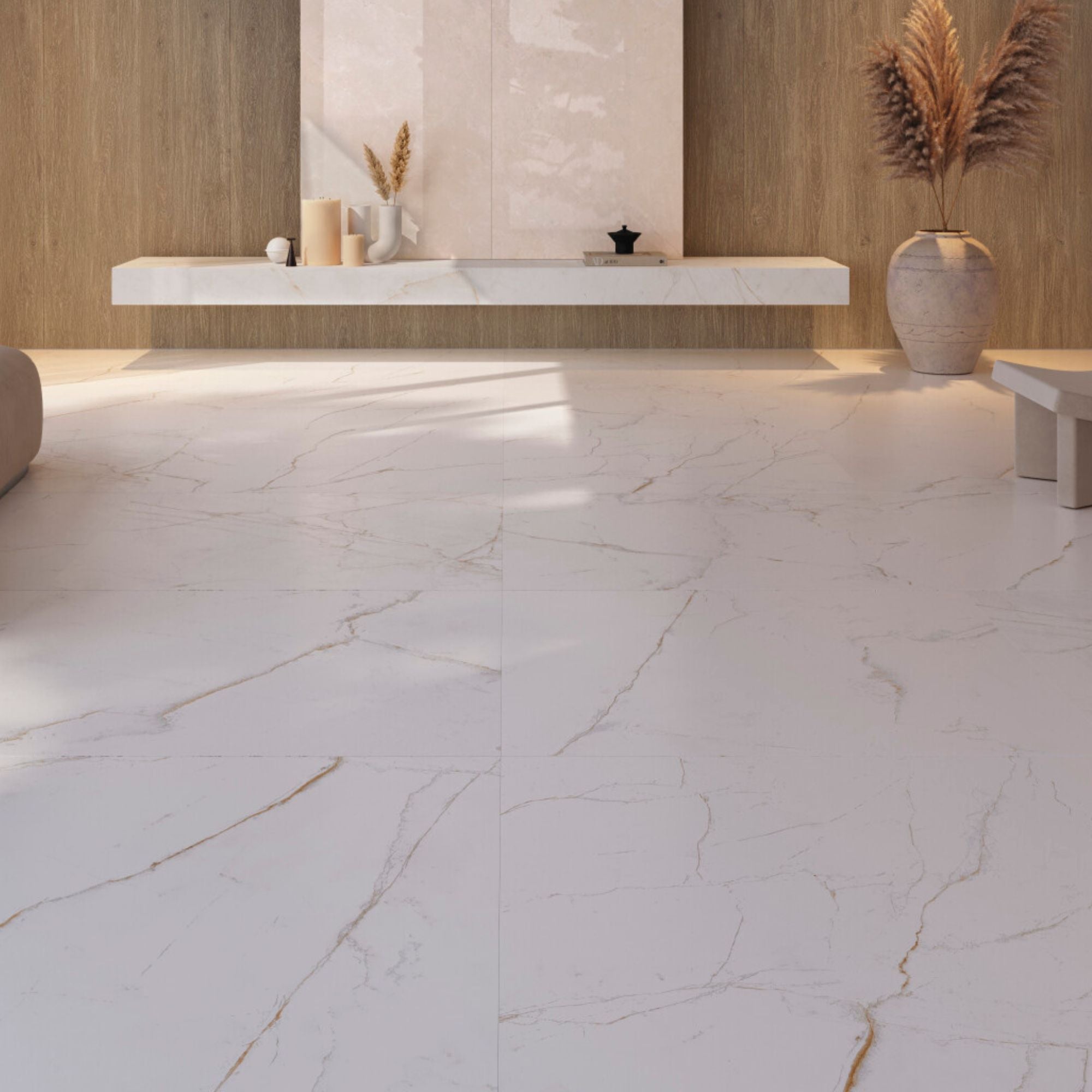Dual White 4D Marble Effect Porcelain Tile 60x120cm Matt Deluxe Bathrooms