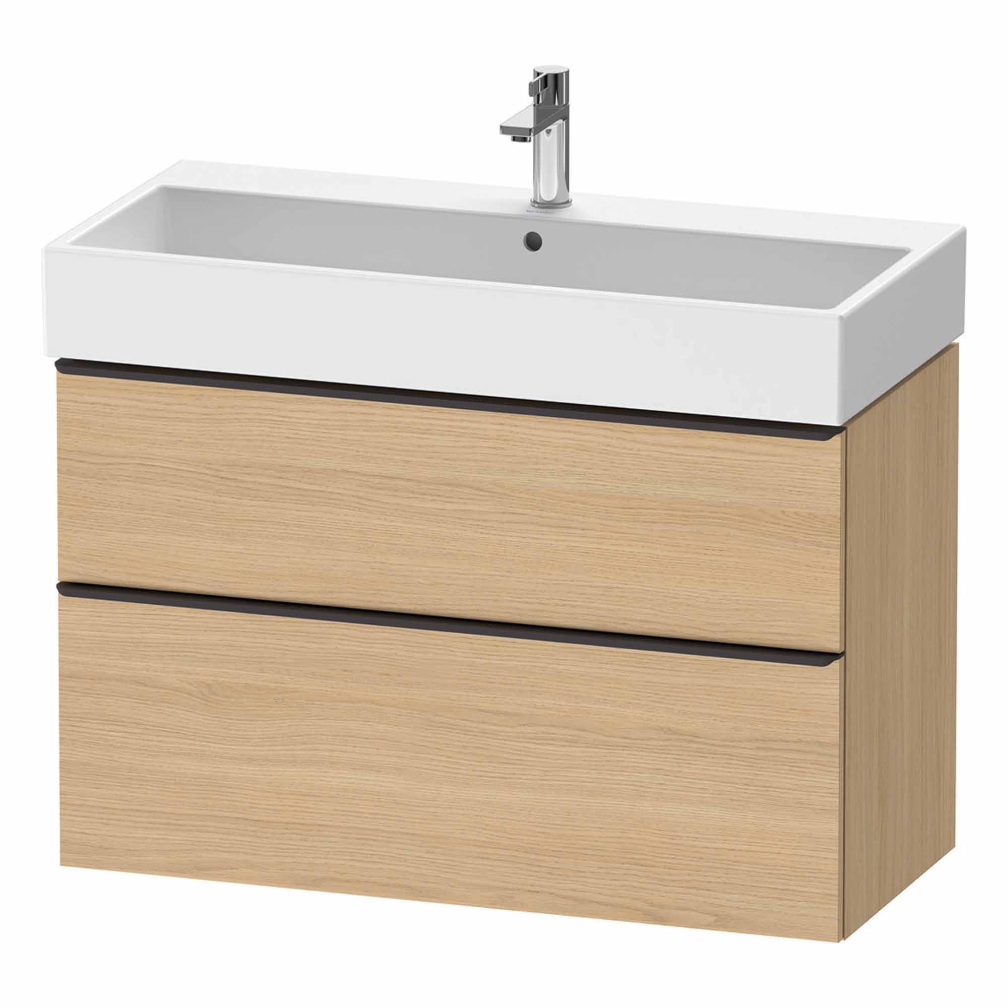 duravit d-neo 1000 wall mounted vanity unit with vero basin natural oak diamond black handles