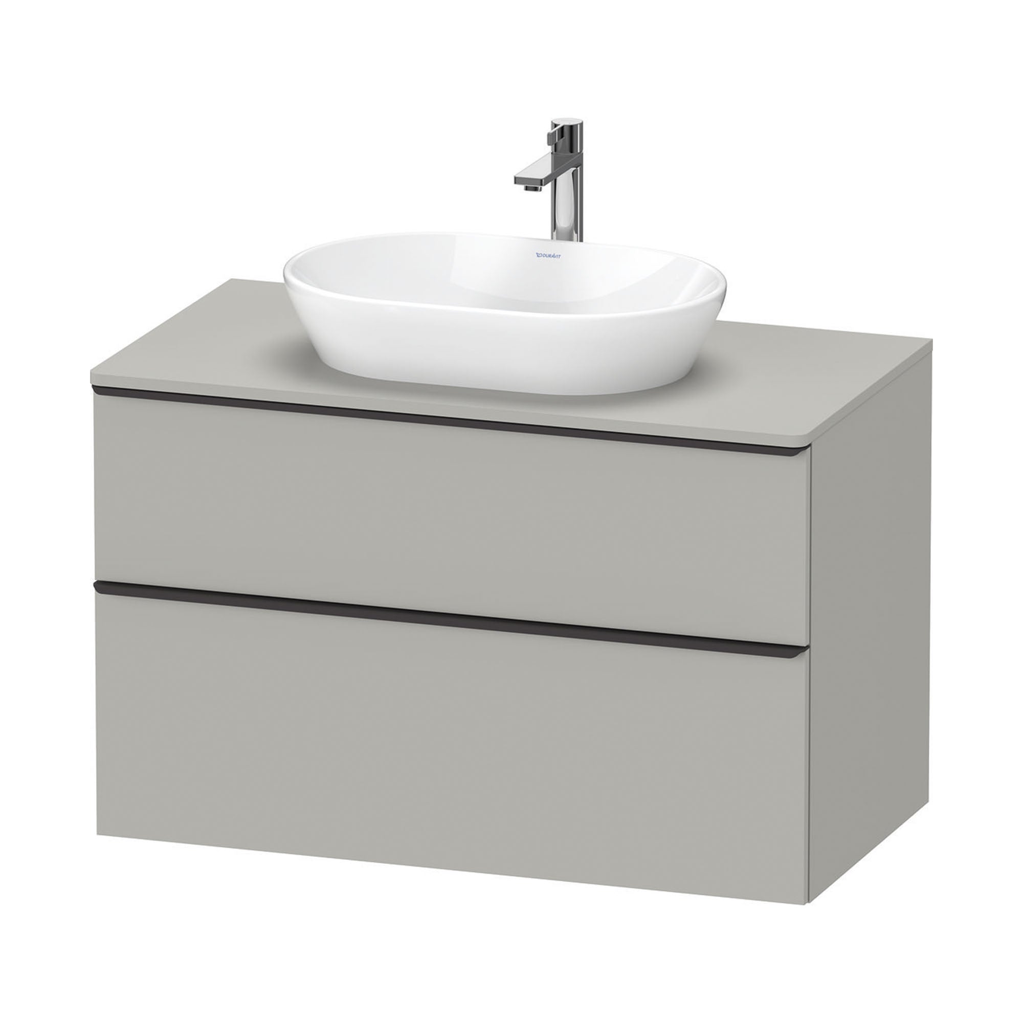 duravit d-neo 800 wall mounted vanity unit with worktop concrete grey diamond black handles