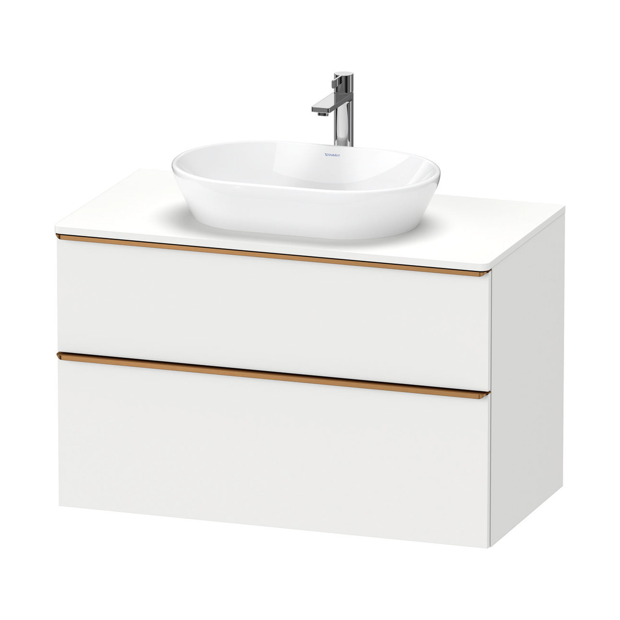 duravit d-neo 1000 wall mounted vanity unit with worktop matt white brushed bronze handles