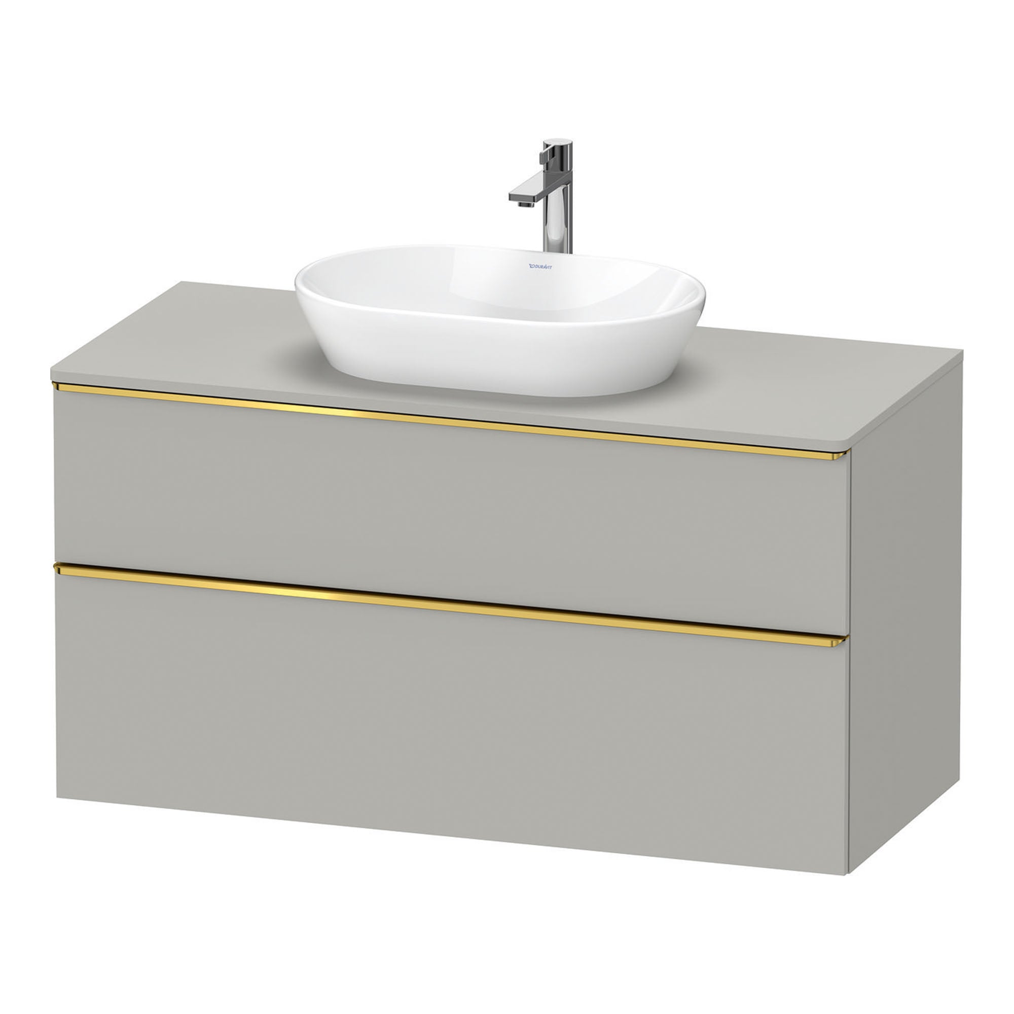 duravit d-neo 1200 wall mounted vanity unit with worktop concrete grey gold handles