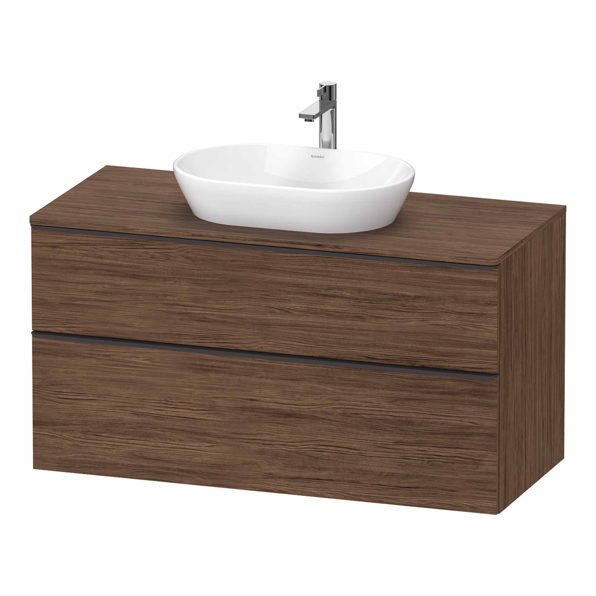 duravit d-neo 1200 wall mounted vanity unit with worktop walnut dark matt diamond black handles