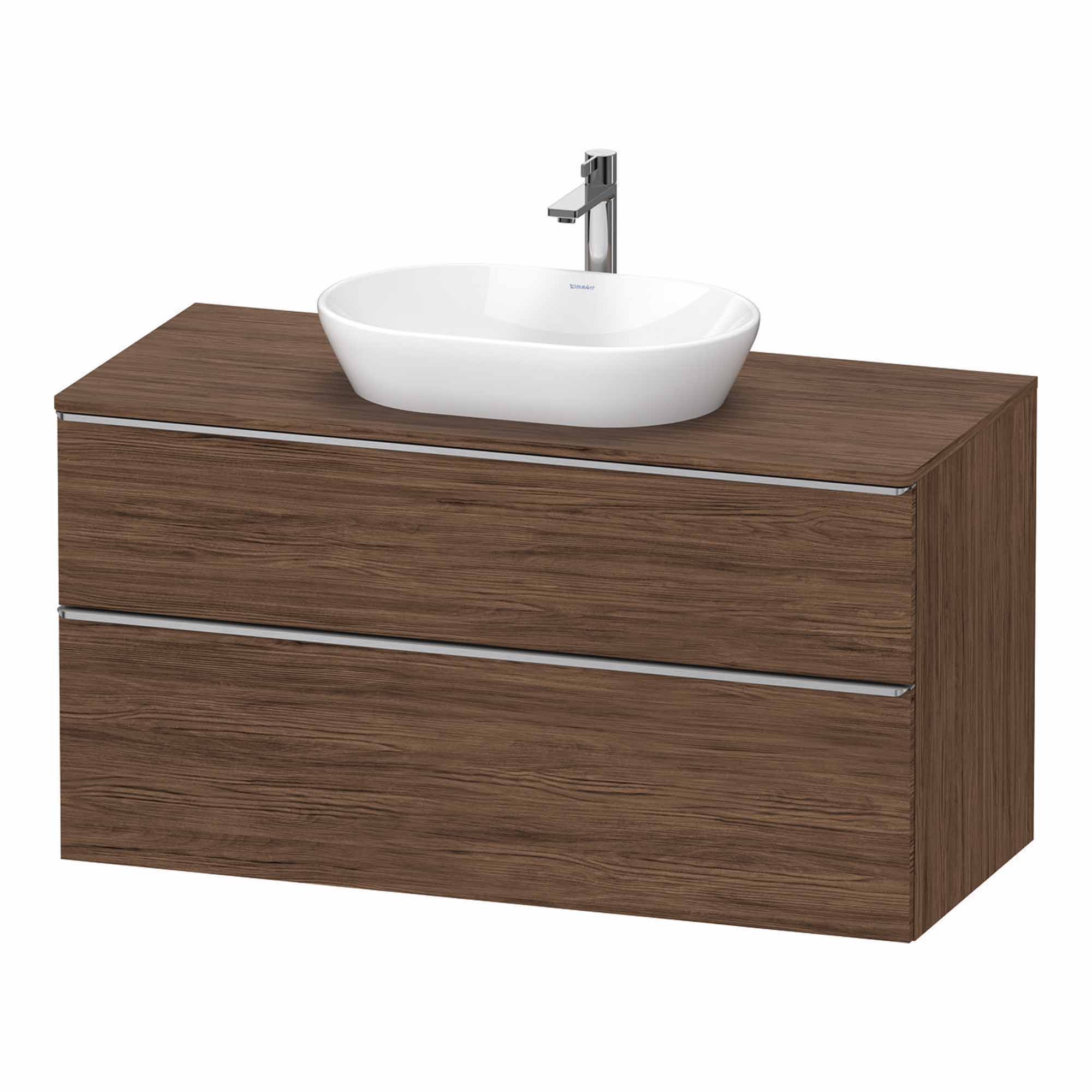 duravit d-neo 1200 wall mounted vanity unit with worktop walnut dark matt stainless steel handles