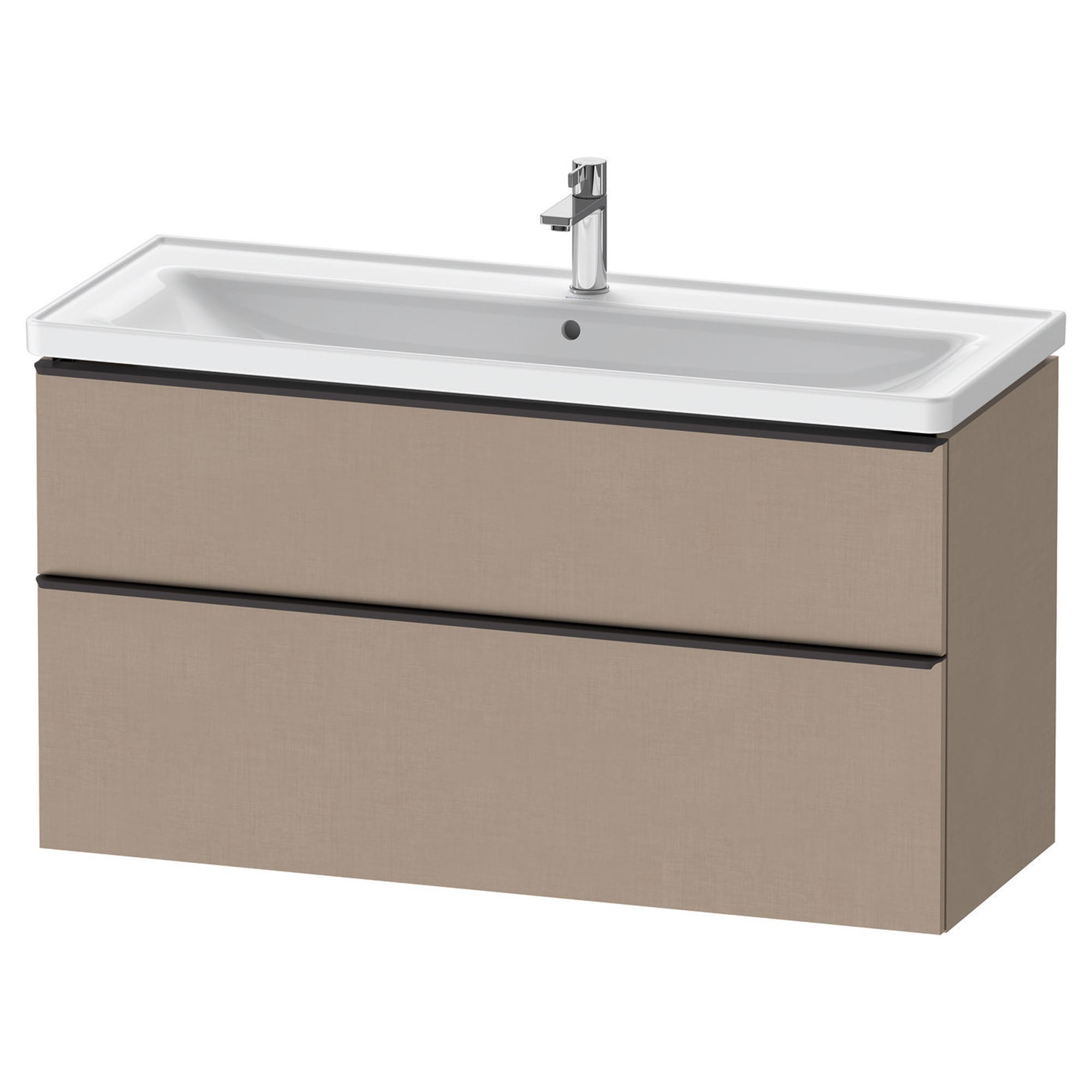 duravit d-neo 1200mm wall mounted vanity unit with d-neo basin matt linen diamond black handles