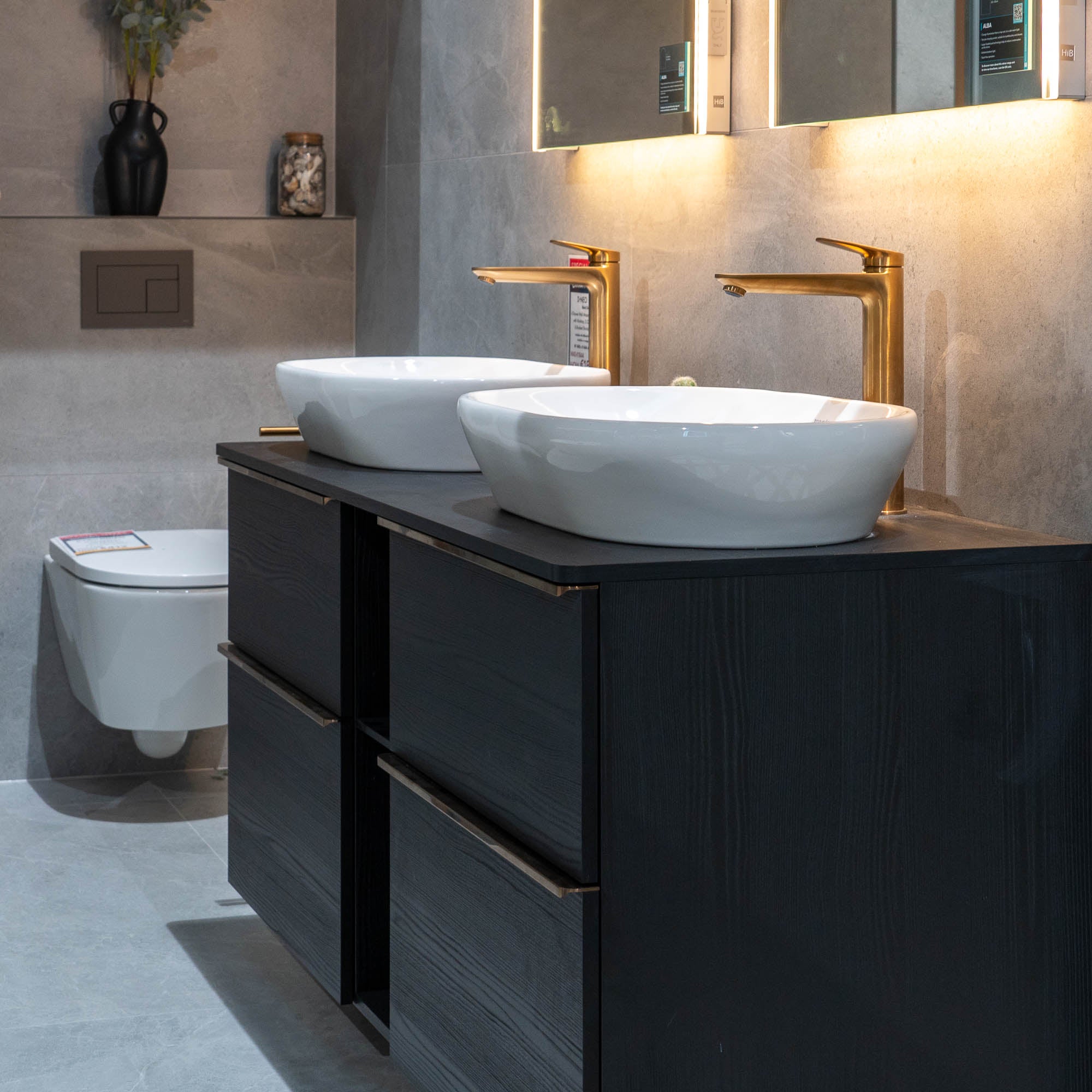 Duravit D-Neo 1400 Wall Mounted 4-Drawer Double Vanity Unit With Worktop - Black Oak