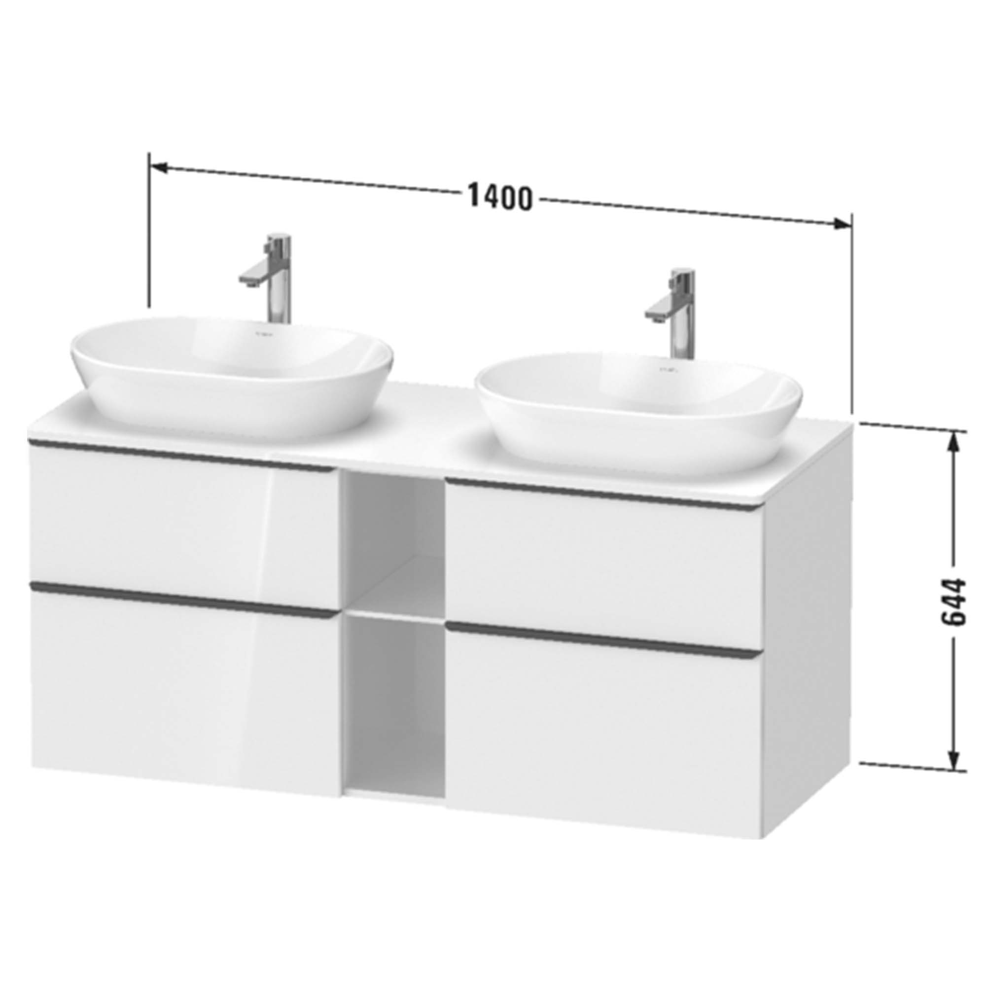 duravit d-neo 1400 wall mounted vanity unit with worktop 2 open shelves dimensions