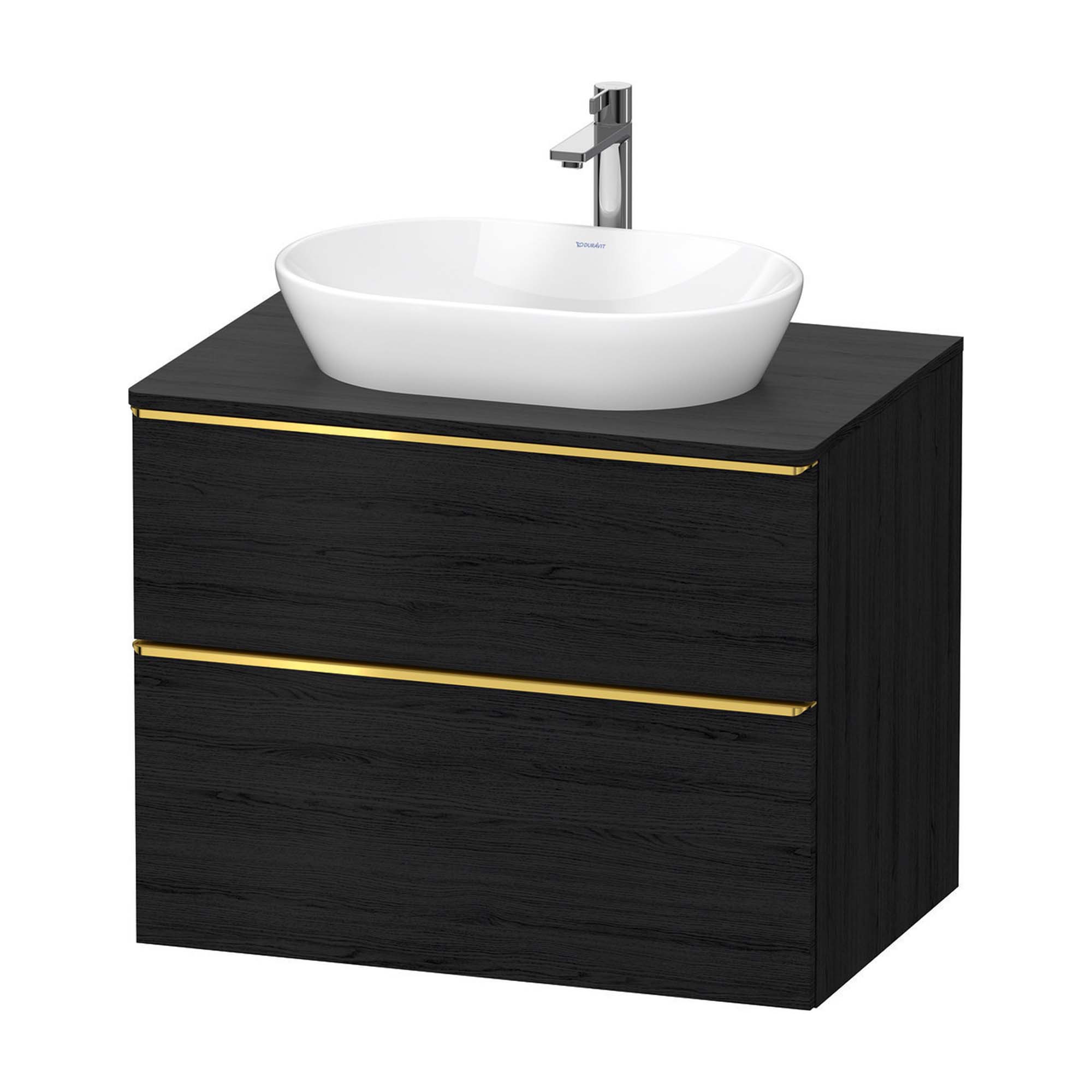 duravit d-neo 800 wall mounted vanity unit with worktop black oak gold handles
