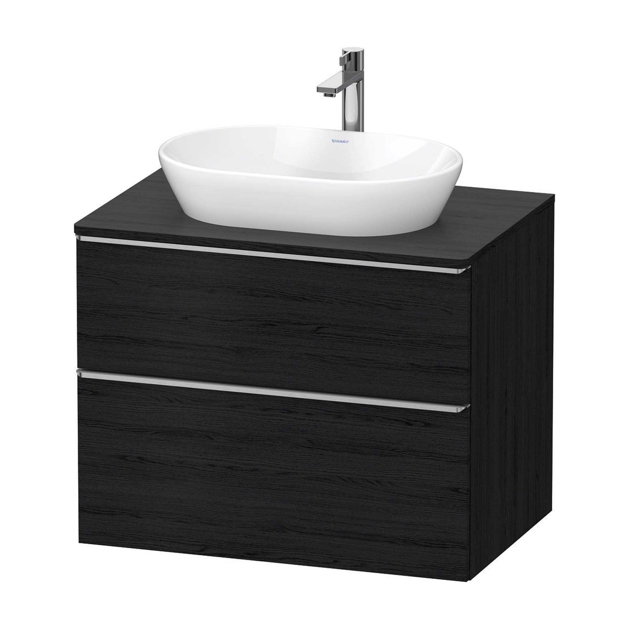 duravit d-neo 800 wall mounted vanity unit with worktop black oak stainless steel handles