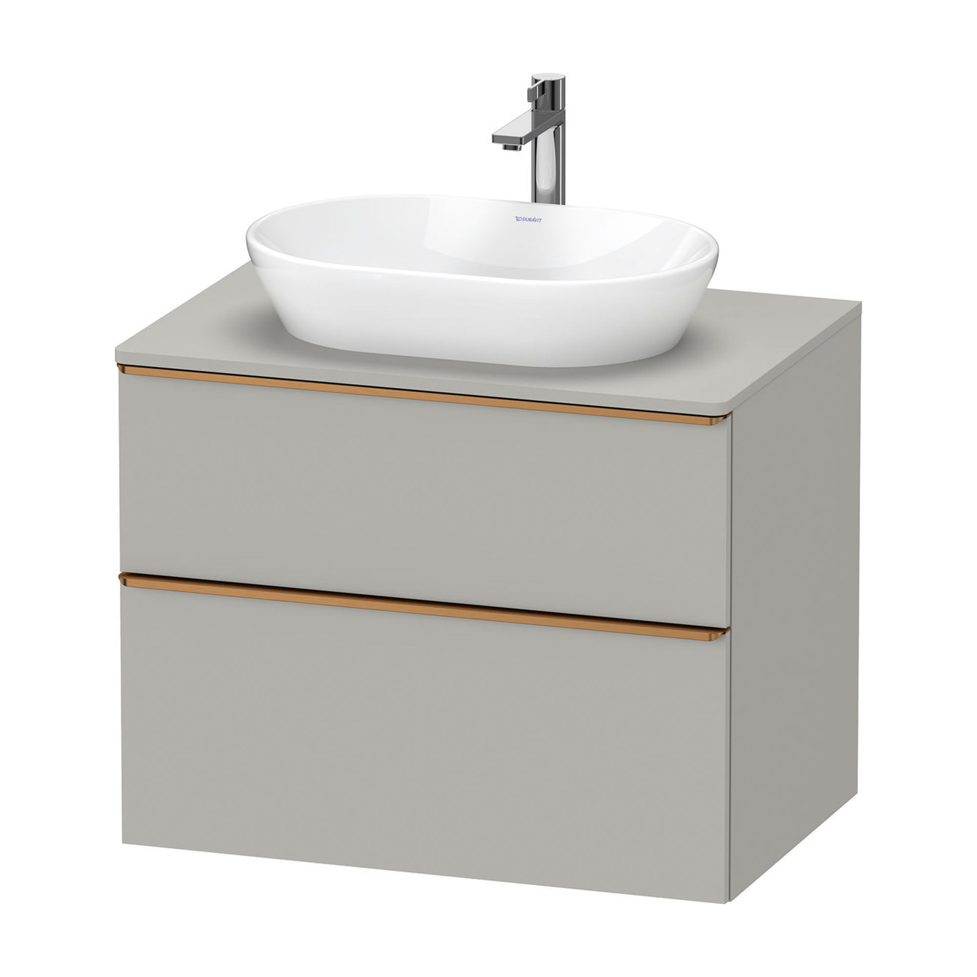 duravit d-neo 800 wall mounted vanity unit with worktop concrete grey brushed bronze handles