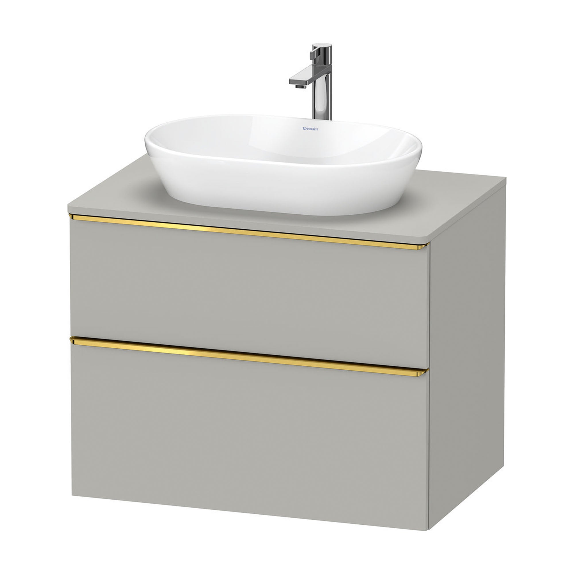 duravit d-neo 800 wall mounted vanity unit with worktop concrete grey gold handles