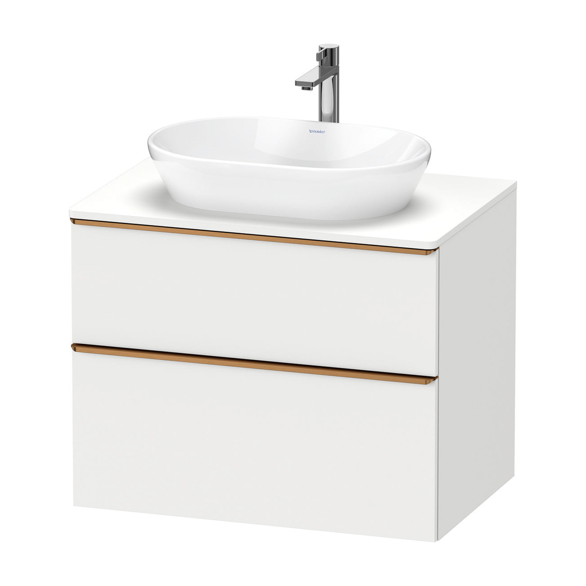 duravit d-neo 800 wall mounted vanity unit with worktop matt white brushed bronze handles