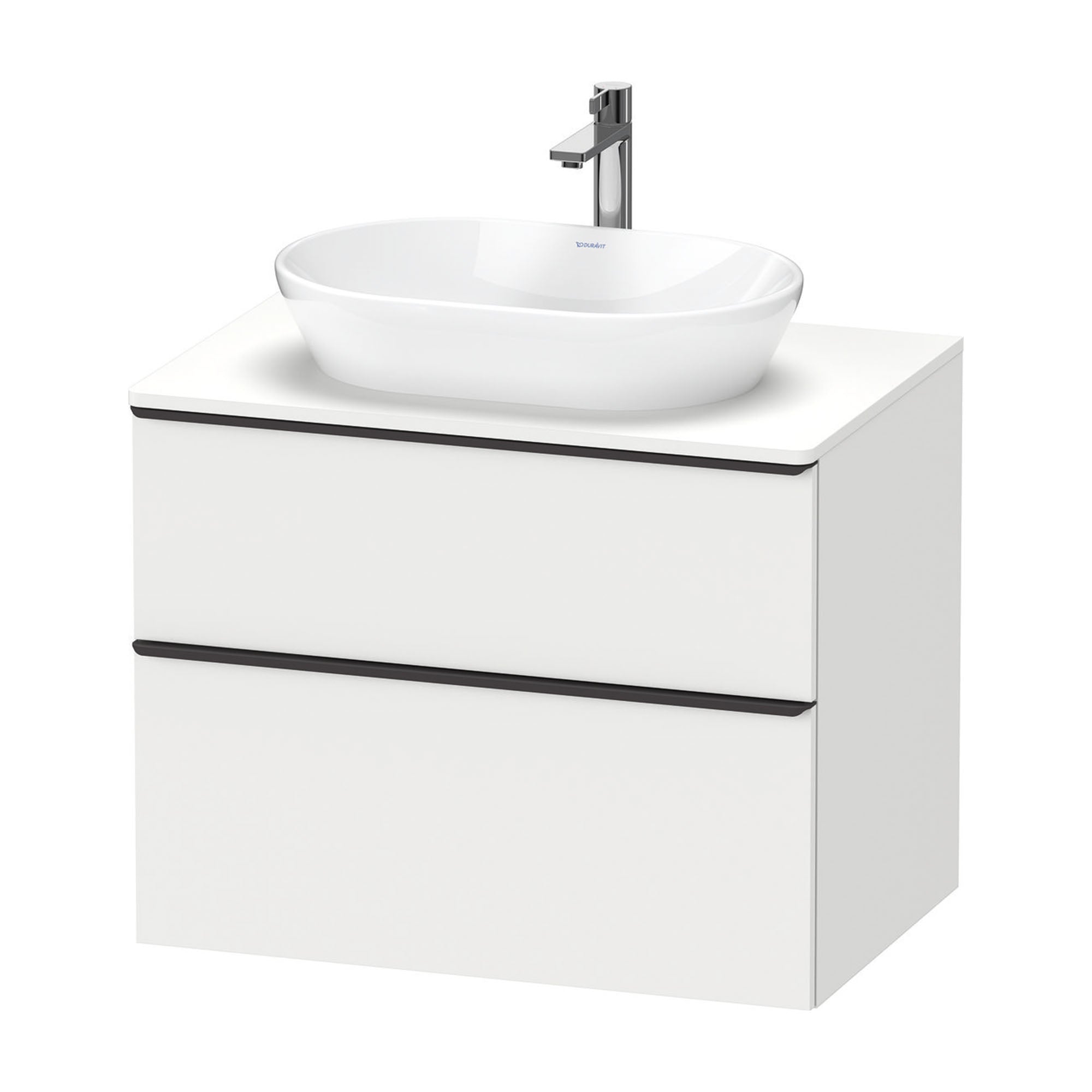 duravit d-neo 800 wall mounted vanity unit with worktop matt white diamond black handles