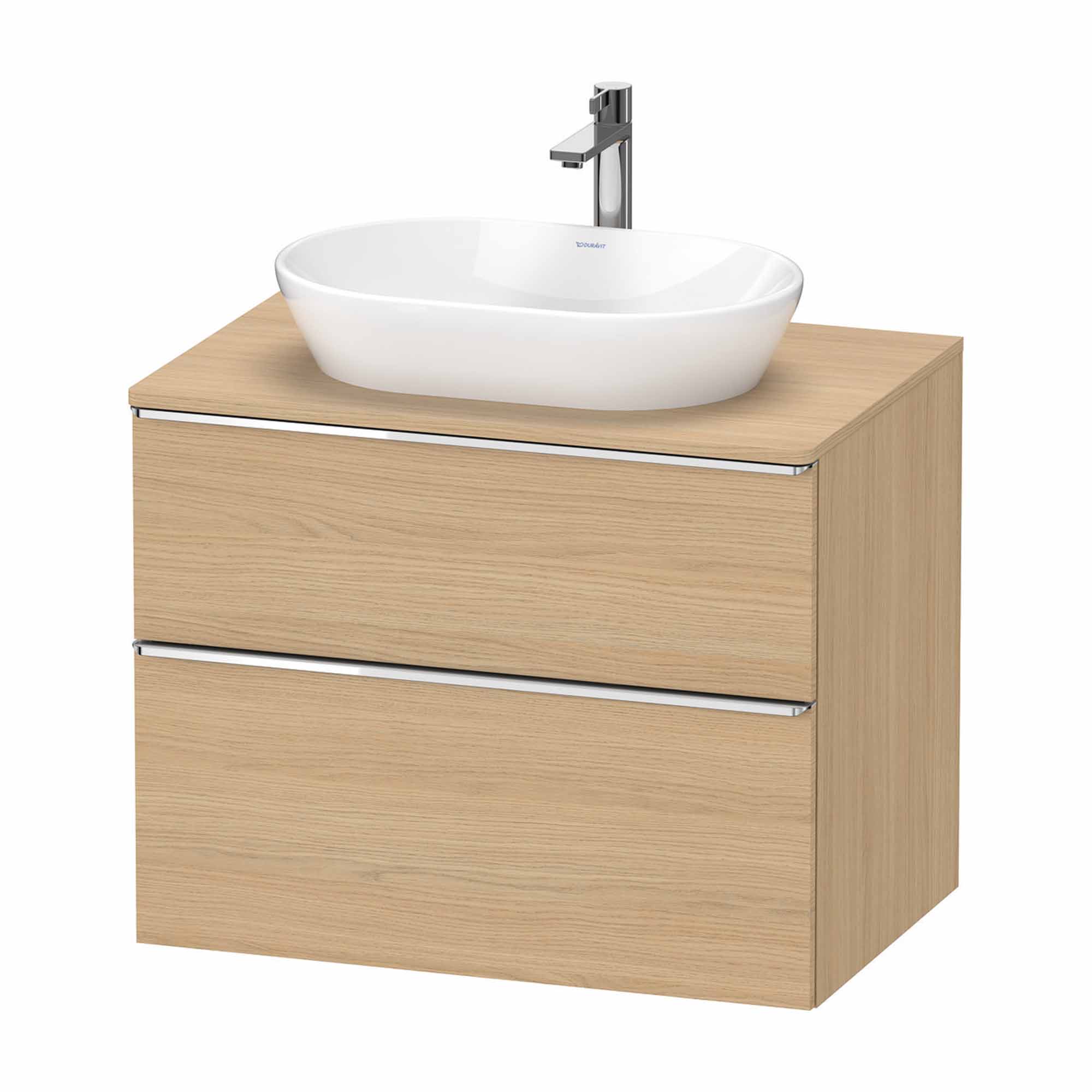 duravit d-neo 800 wall mounted vanity unit with worktop natural oak chrome handles