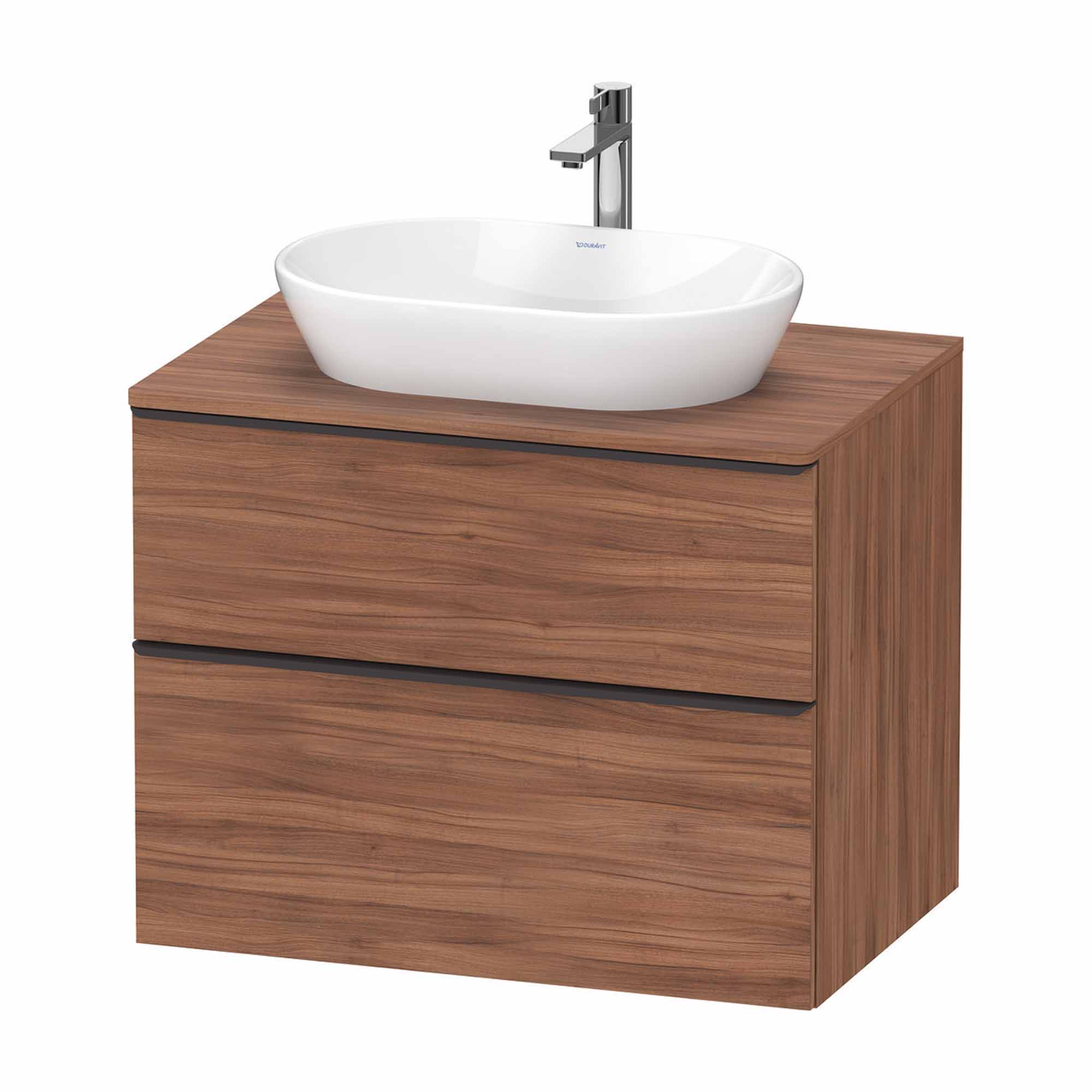 duravit d-neo 800 wall mounted vanity unit with-worktop walnut diamond black handles